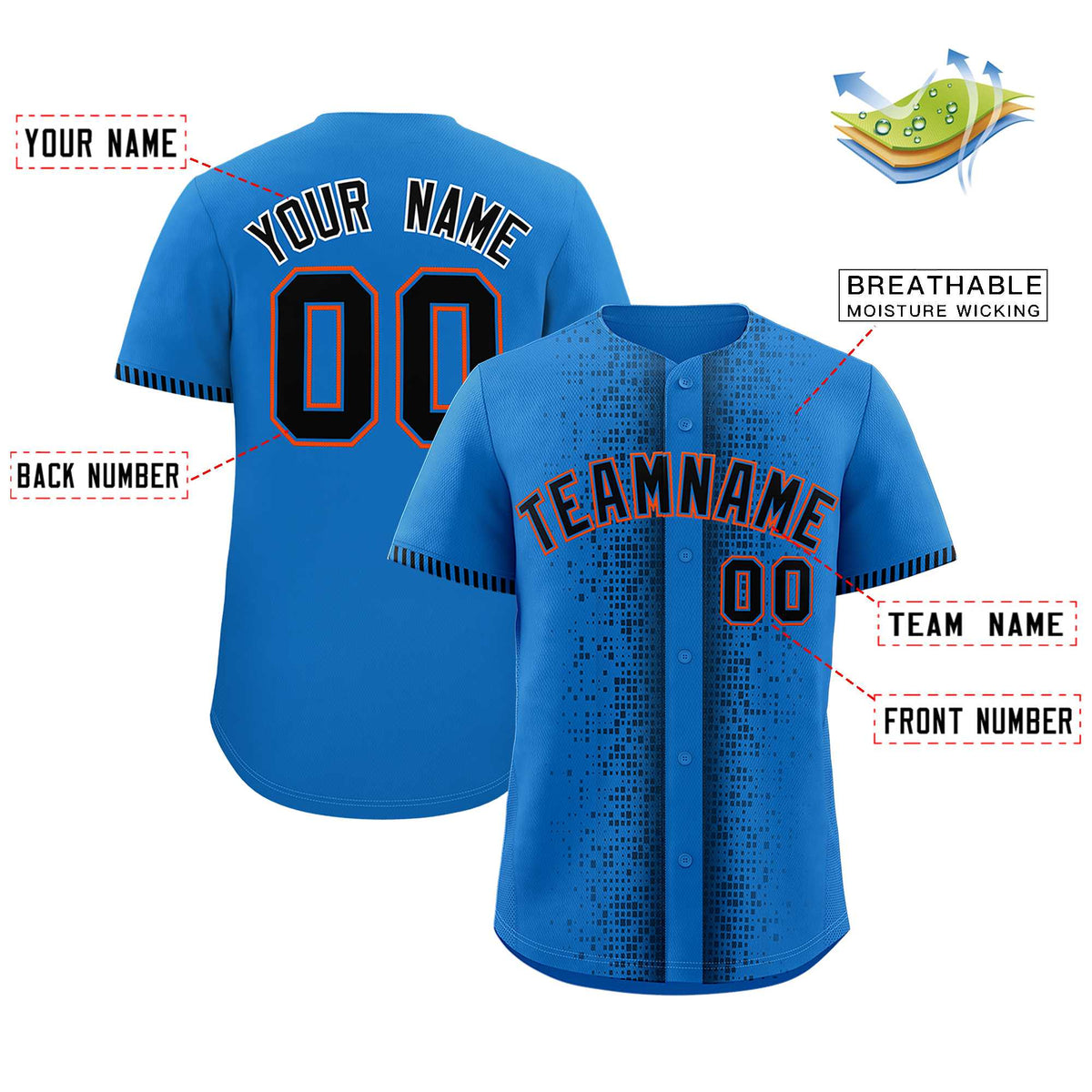 Custom Powder Blue Black Personalized Phonetic Rhythm Authentic Baseball Jersey | KXKSHOP