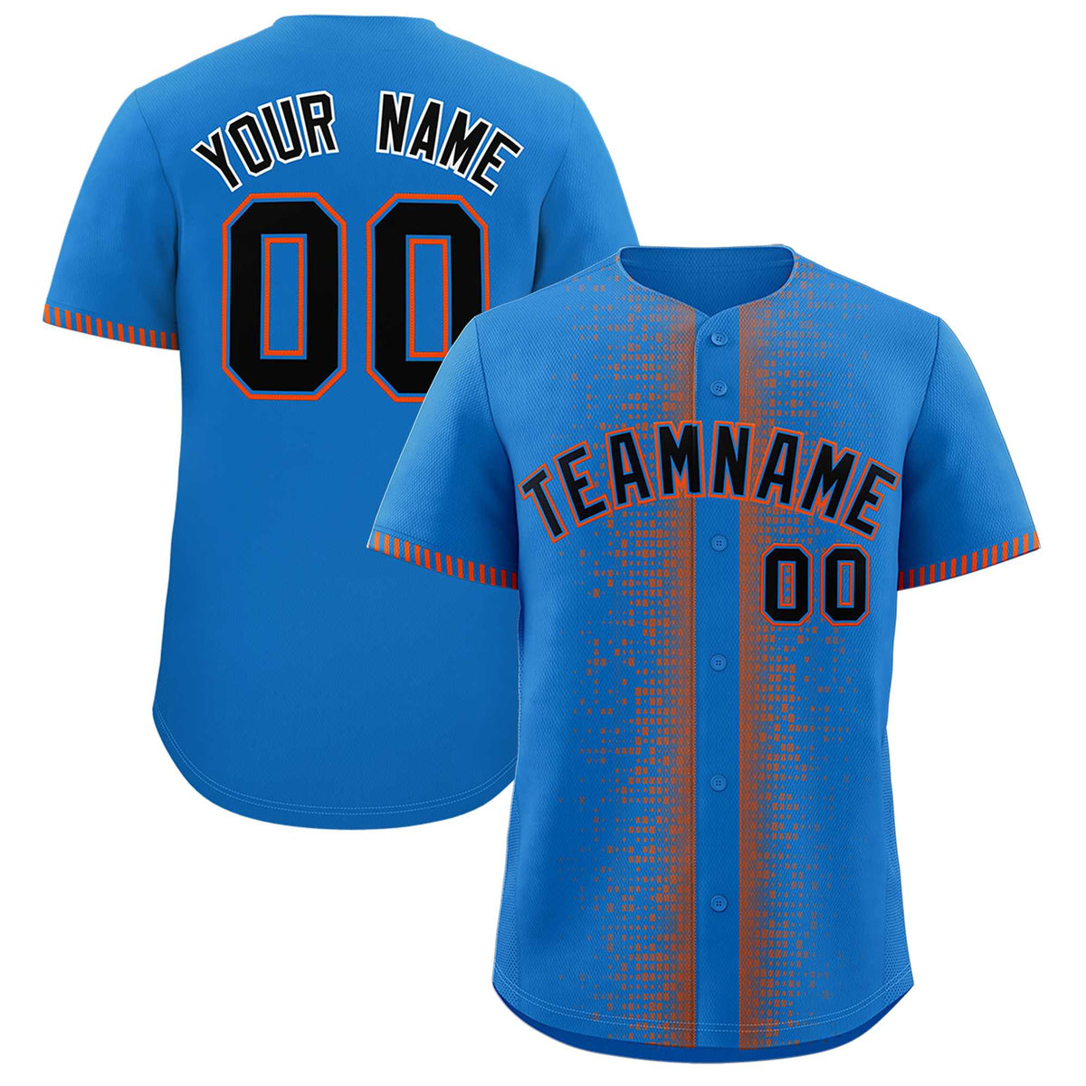 Custom Powder Blue Orange Personalized Phonetic Rhythm Authentic Baseball Jersey | KXKSHOP