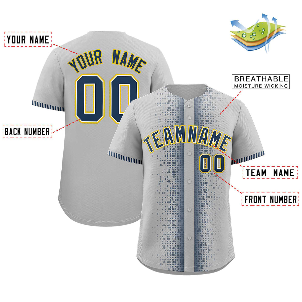 Custom Gray Midnight Blue Personalized Phonetic Rhythm Authentic Baseball Jersey | KXKSHOP