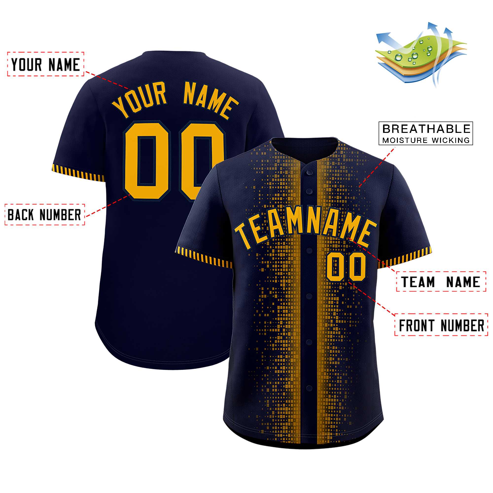 Custom Navy Yellow Personalized Phonetic Rhythm Authentic Baseball Jersey | KXKSHOP