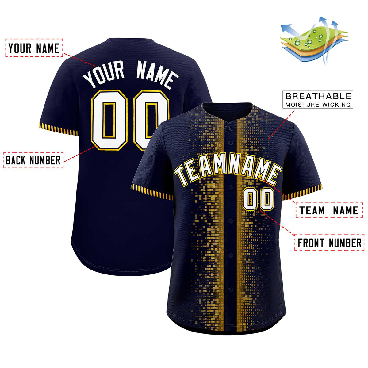 Custom Navy Yellow Personalized Phonetic Rhythm Authentic Baseball Jersey | KXKSHOP