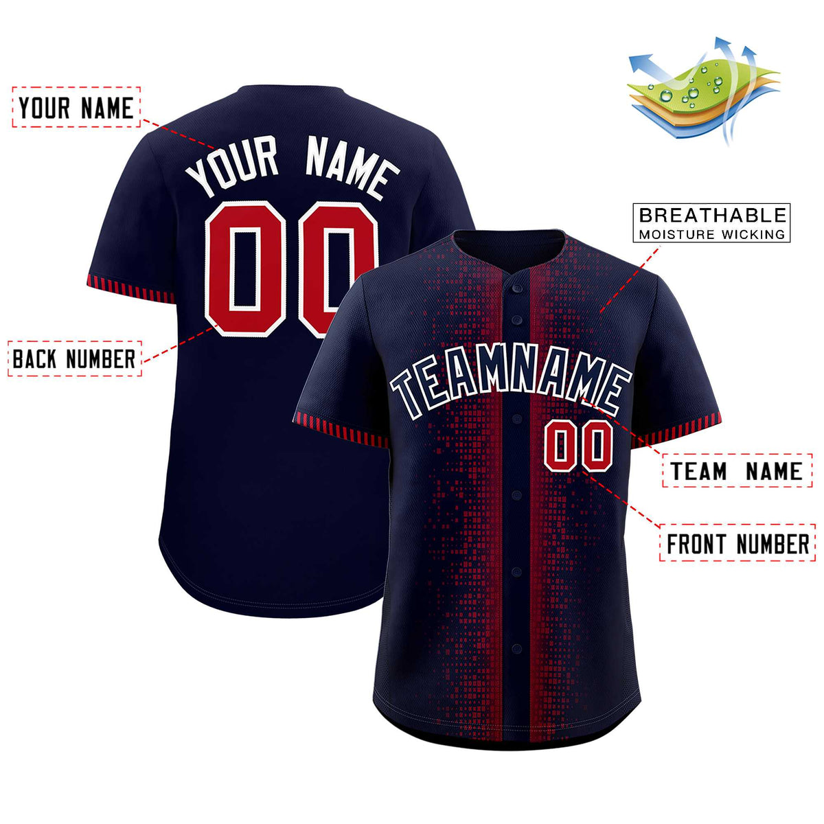 Custom Navy Red Personalized Phonetic Rhythm Authentic Baseball Jersey | KXKSHOP
