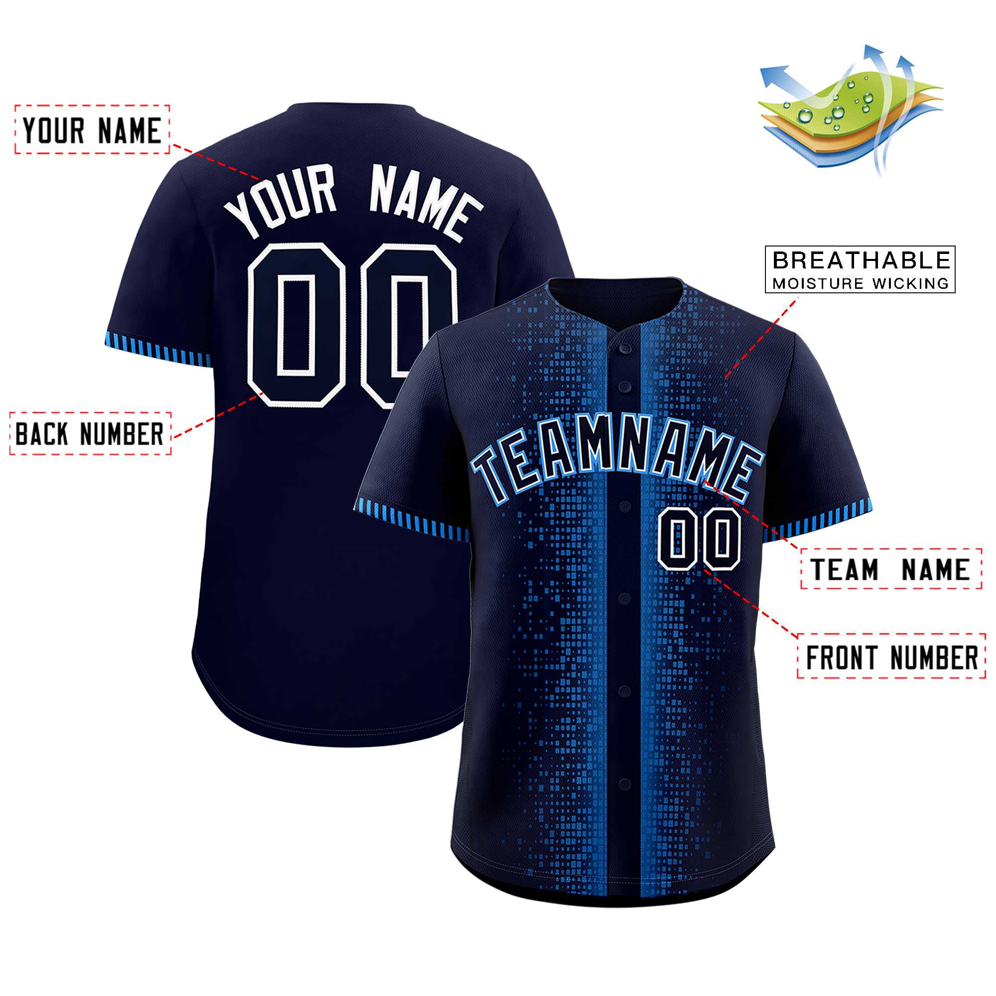 Custom Navy Powder Blue Personalized Phonetic Rhythm Authentic Baseball Jersey | KXKSHOP