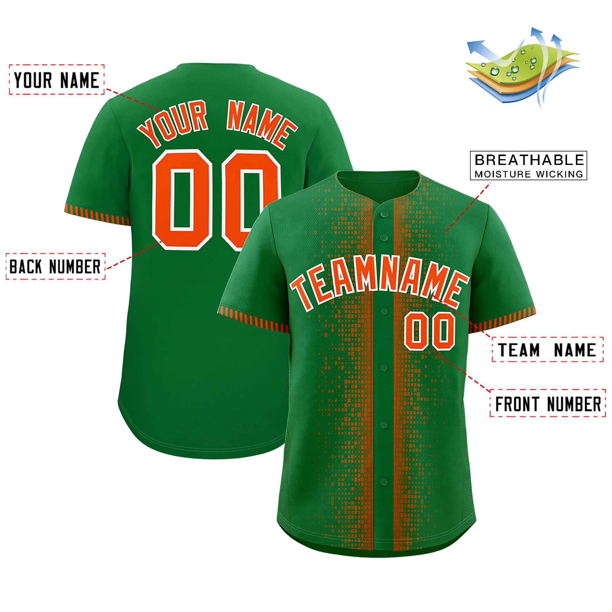 Custom Kelly Green Orange Personalized Phonetic Rhythm Authentic Baseball Jersey | KXKSHOP
