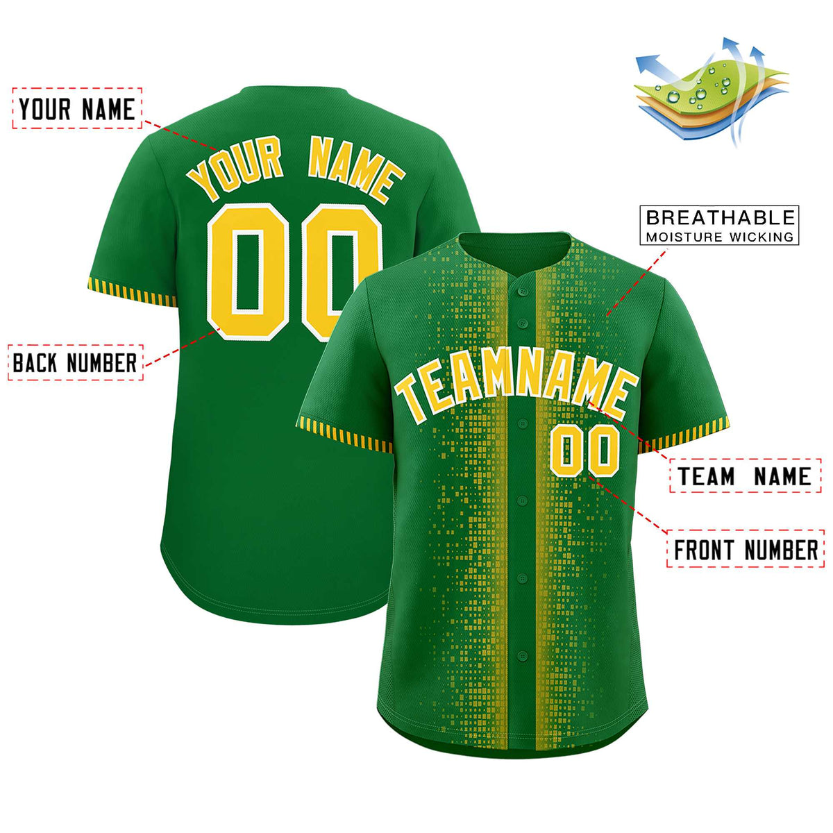 Custom Kelly Green Gold Personalized Phonetic Rhythm Authentic Baseball Jersey | KXKSHOP