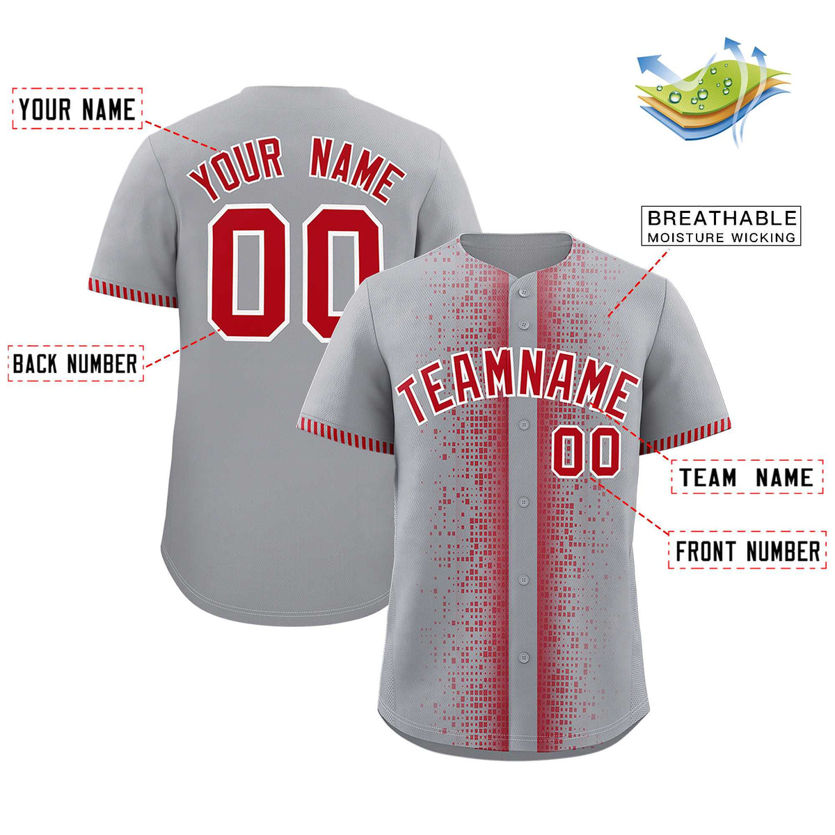 Custom Gray Red Personalized Phonetic Rhythm Authentic Baseball Jersey | KXKSHOP