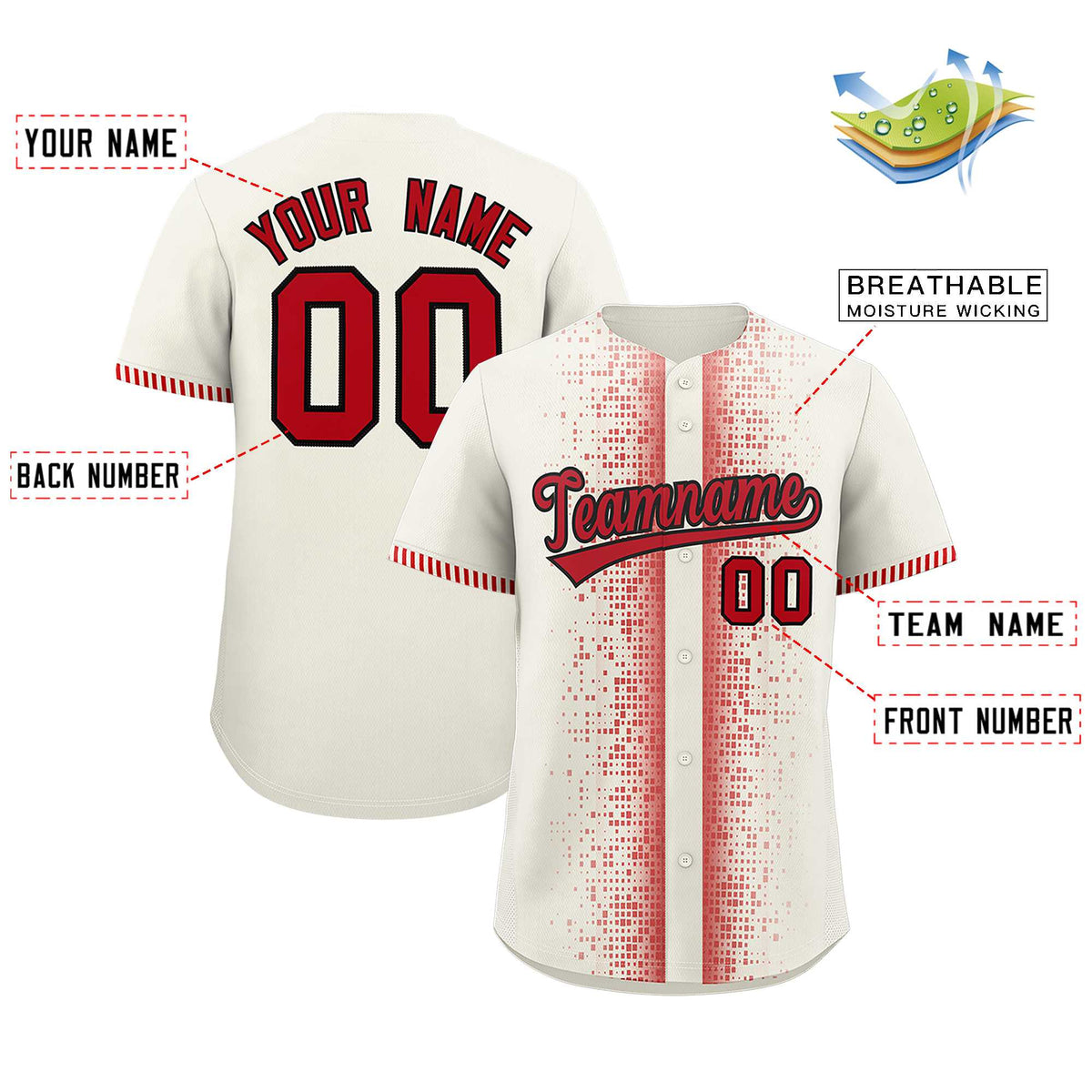 Custom Cream Red Personalized Phonetic Rhythm Authentic Baseball Jersey | KXKSHOP