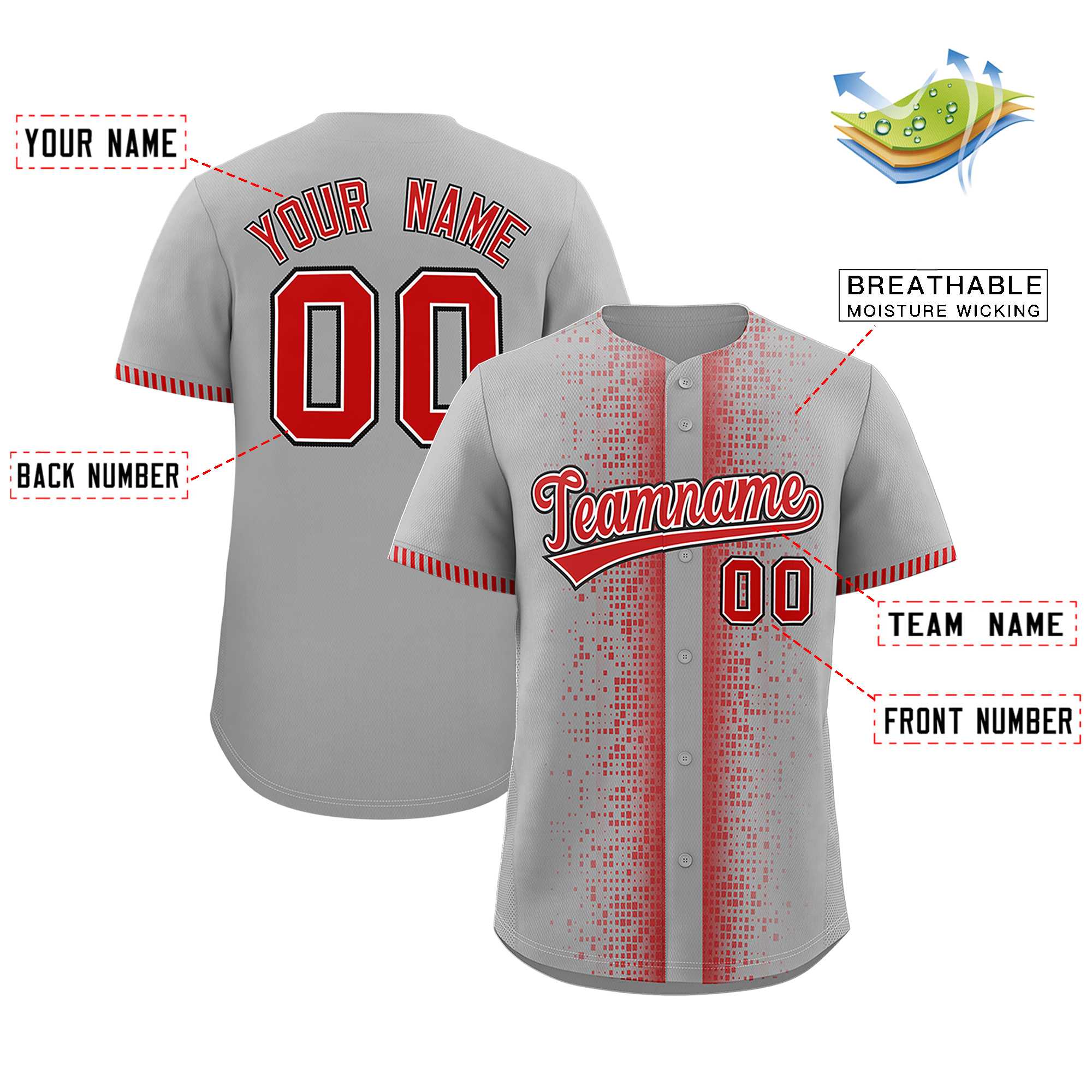 Custom Gray Red Personalized Phonetic Rhythm Authentic Baseball Jersey | KXKSHOP