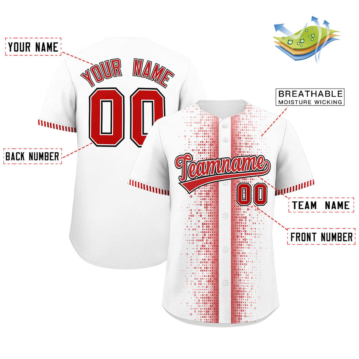 Custom White Red Personalized Phonetic Rhythm Authentic Baseball Jersey | KXKSHOP