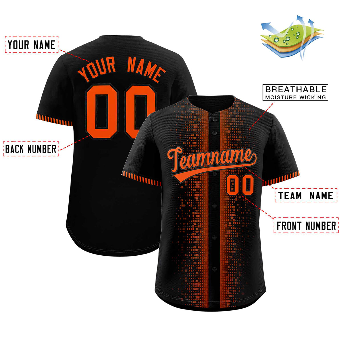 Custom Black Orange Personalized Phonetic Rhythm Authentic Baseball Jersey | KXKSHOP