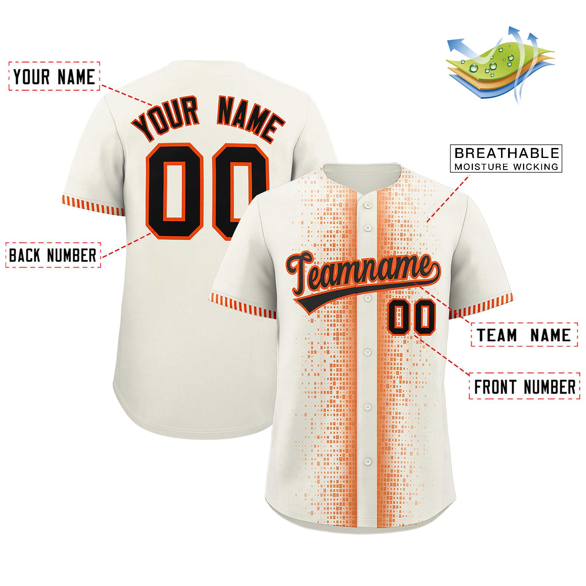 Custom Cream Orange Personalized Phonetic Rhythm Authentic Baseball Jersey | KXKSHOP