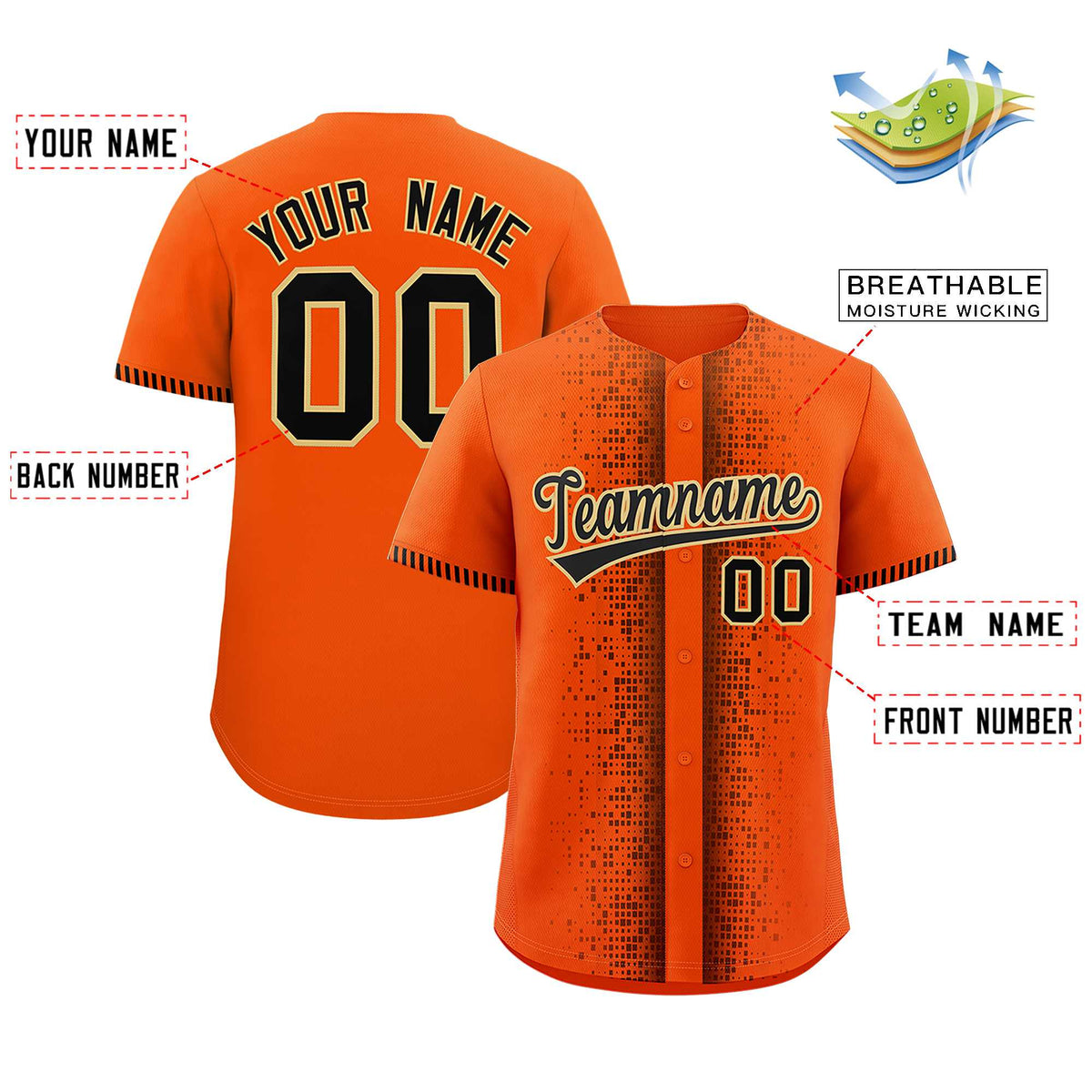 Custom Orange Black Personalized Phonetic Rhythm Authentic Baseball Jersey | KXKSHOP