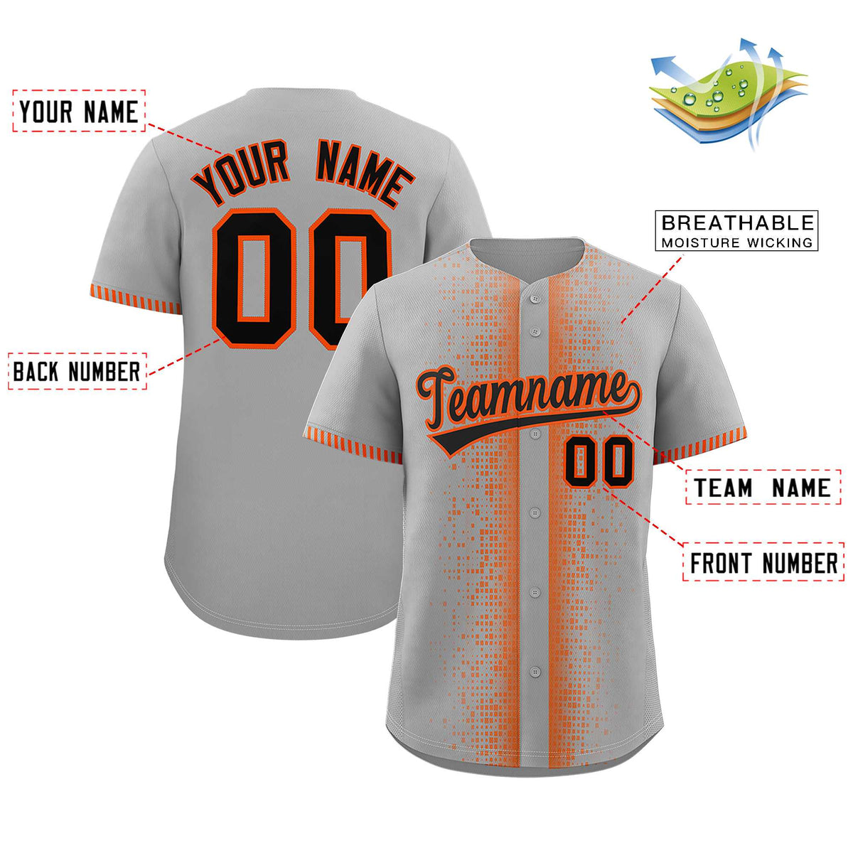 Custom Gray Orange Personalized Phonetic Rhythm Authentic Baseball Jersey | KXKSHOP
