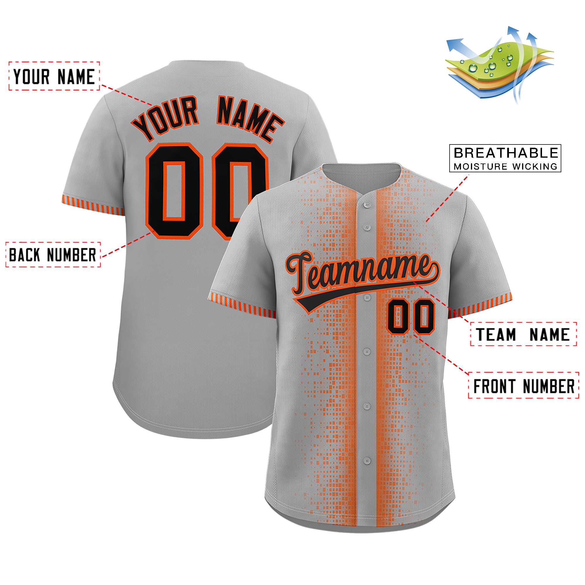 Custom Gray Orange Personalized Phonetic Rhythm Authentic Baseball Jersey | KXKSHOP