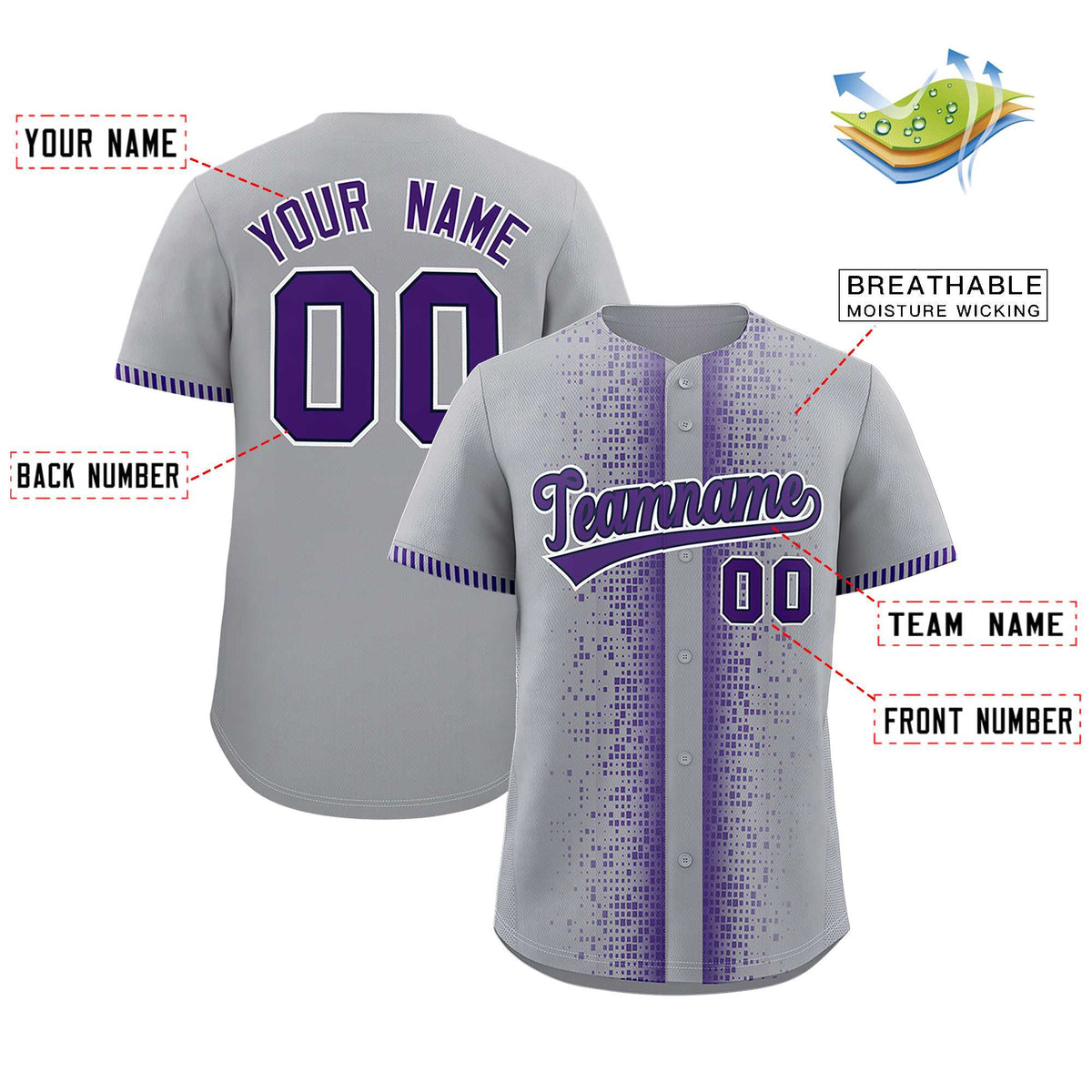 Custom Gray Purple Personalized Phonetic Rhythm Authentic Baseball Jersey | KXKSHOP