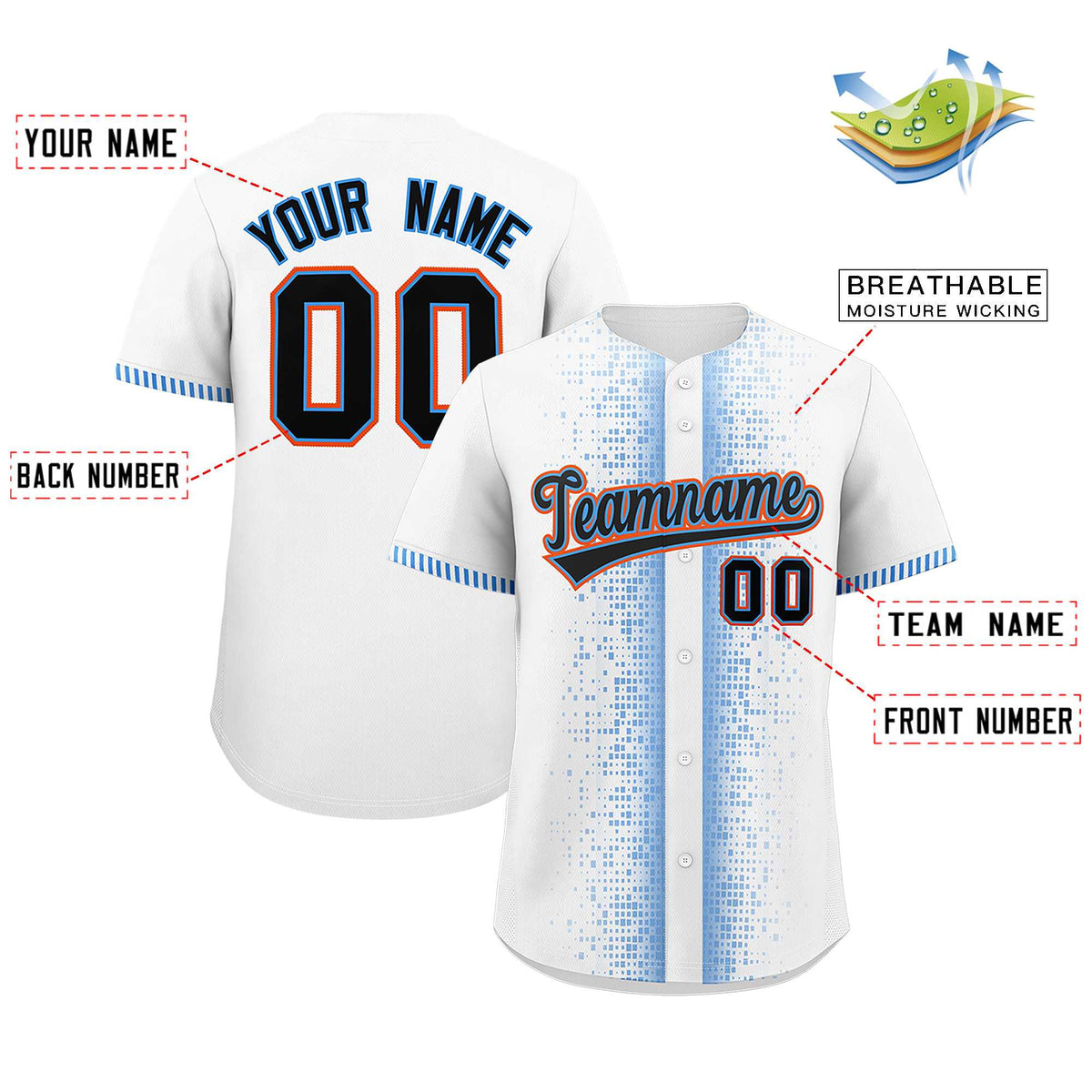 Custom White Powder Blue Personalized Phonetic Rhythm Authentic Baseball Jersey | KXKSHOP