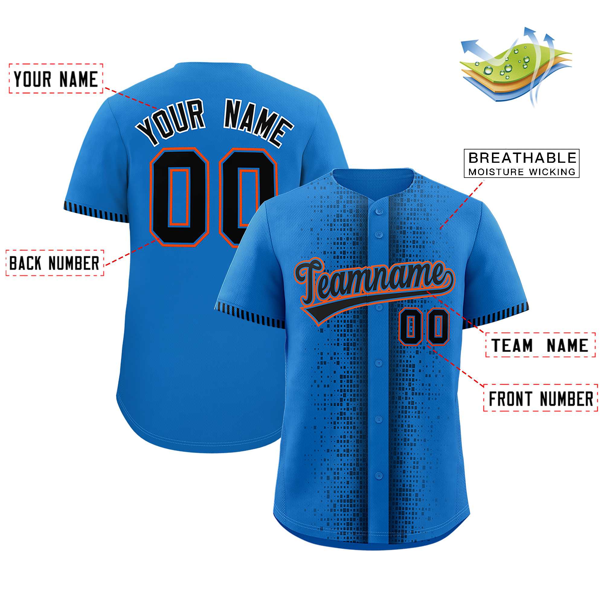 Custom Powder Blue Black Personalized Phonetic Rhythm Authentic Baseball Jersey | KXKSHOP