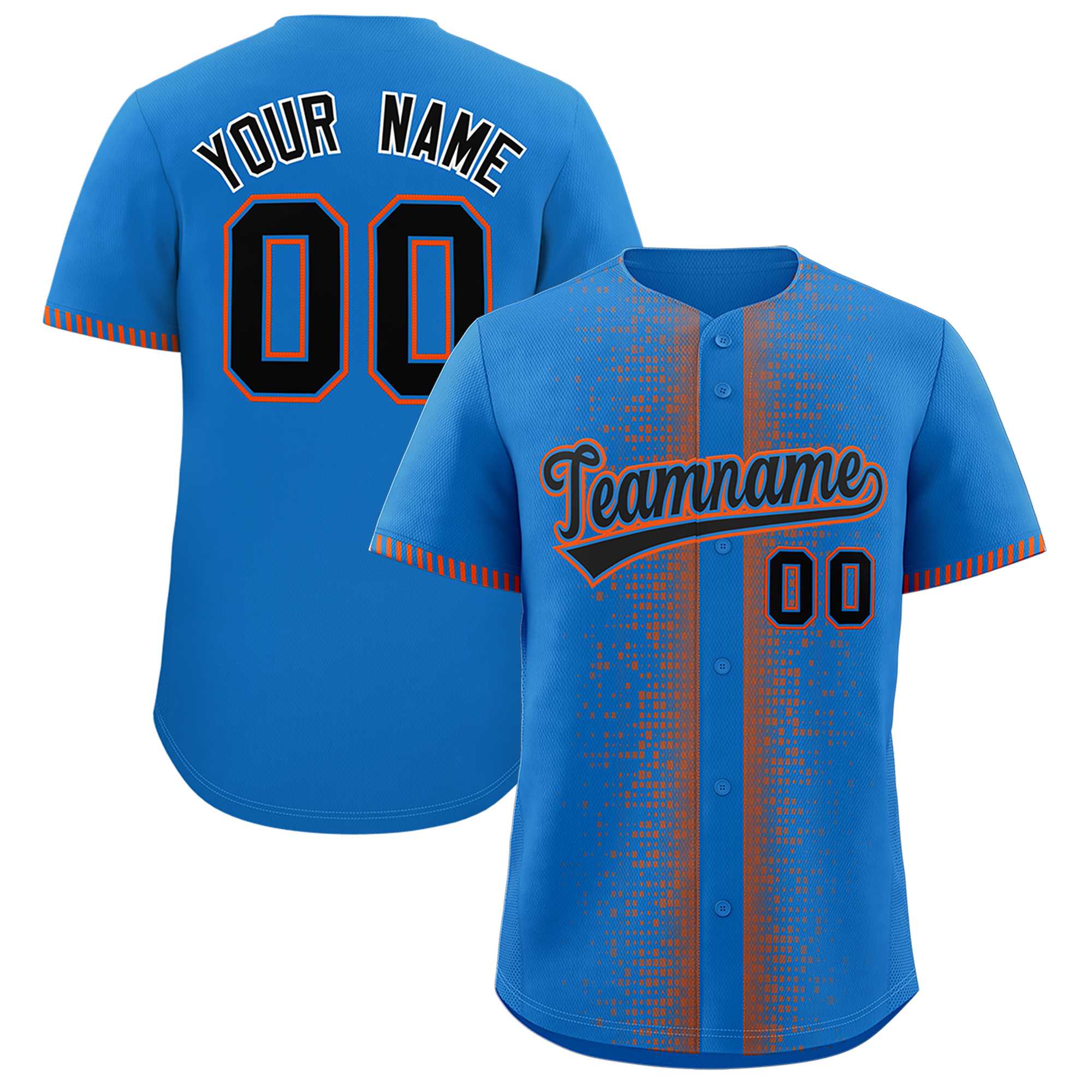 Custom Powder Blue Orange Personalized Phonetic Rhythm Authentic Baseball Jersey | KXKSHOP