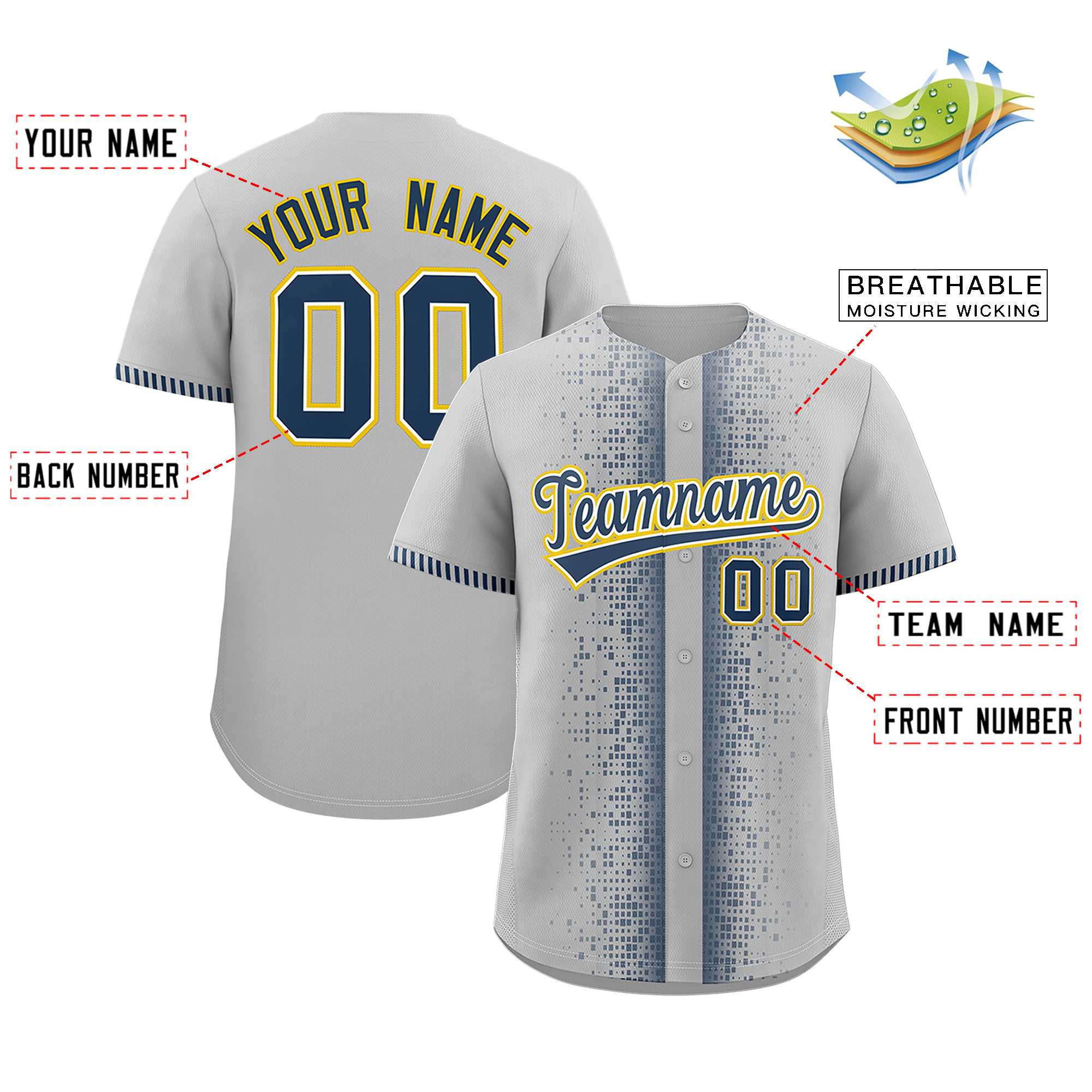 Custom Gray Midnight Blue Personalized Phonetic Rhythm Authentic Baseball Jersey | KXKSHOP