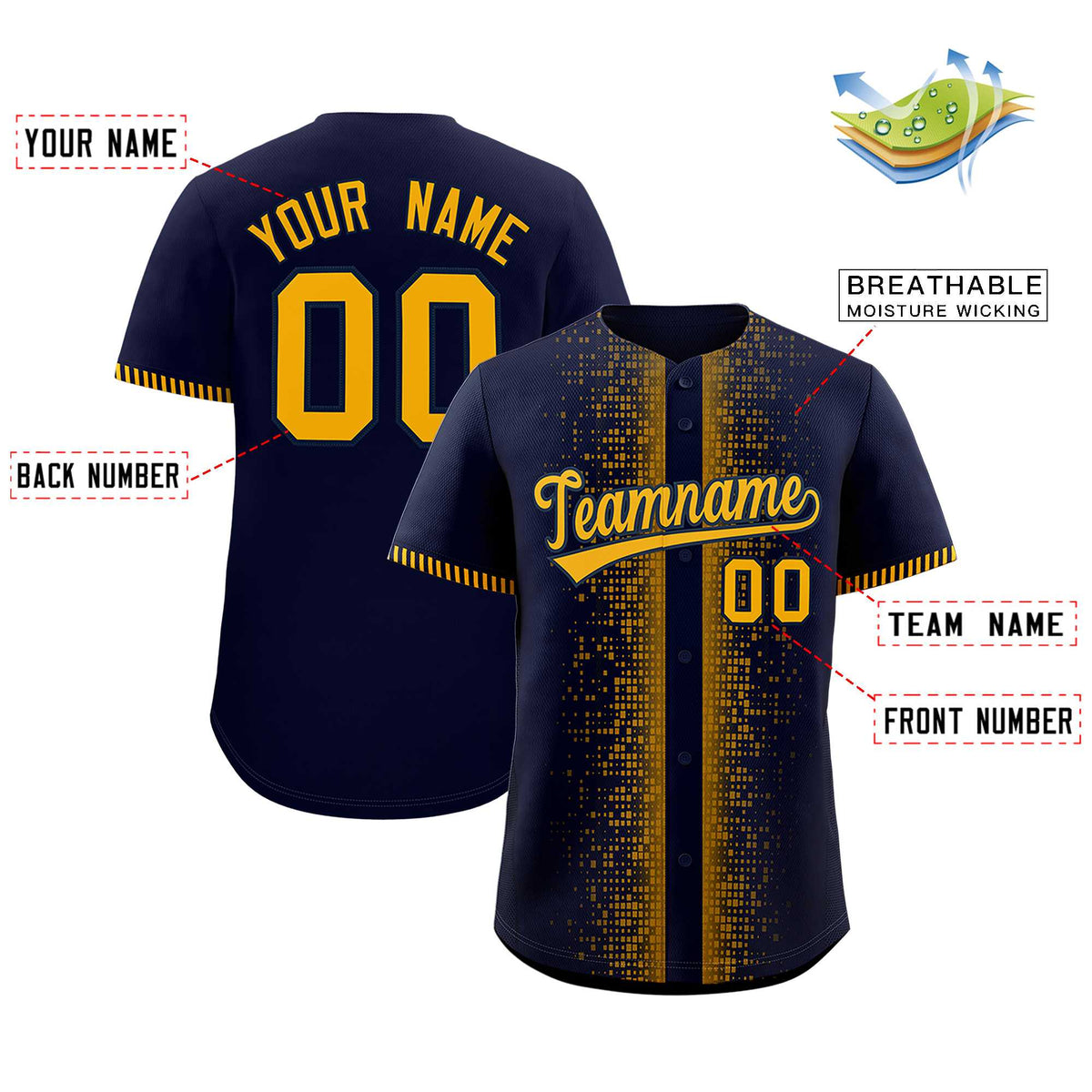 Custom Navy Yellow Personalized Phonetic Rhythm Authentic Baseball Jersey | KXKSHOP