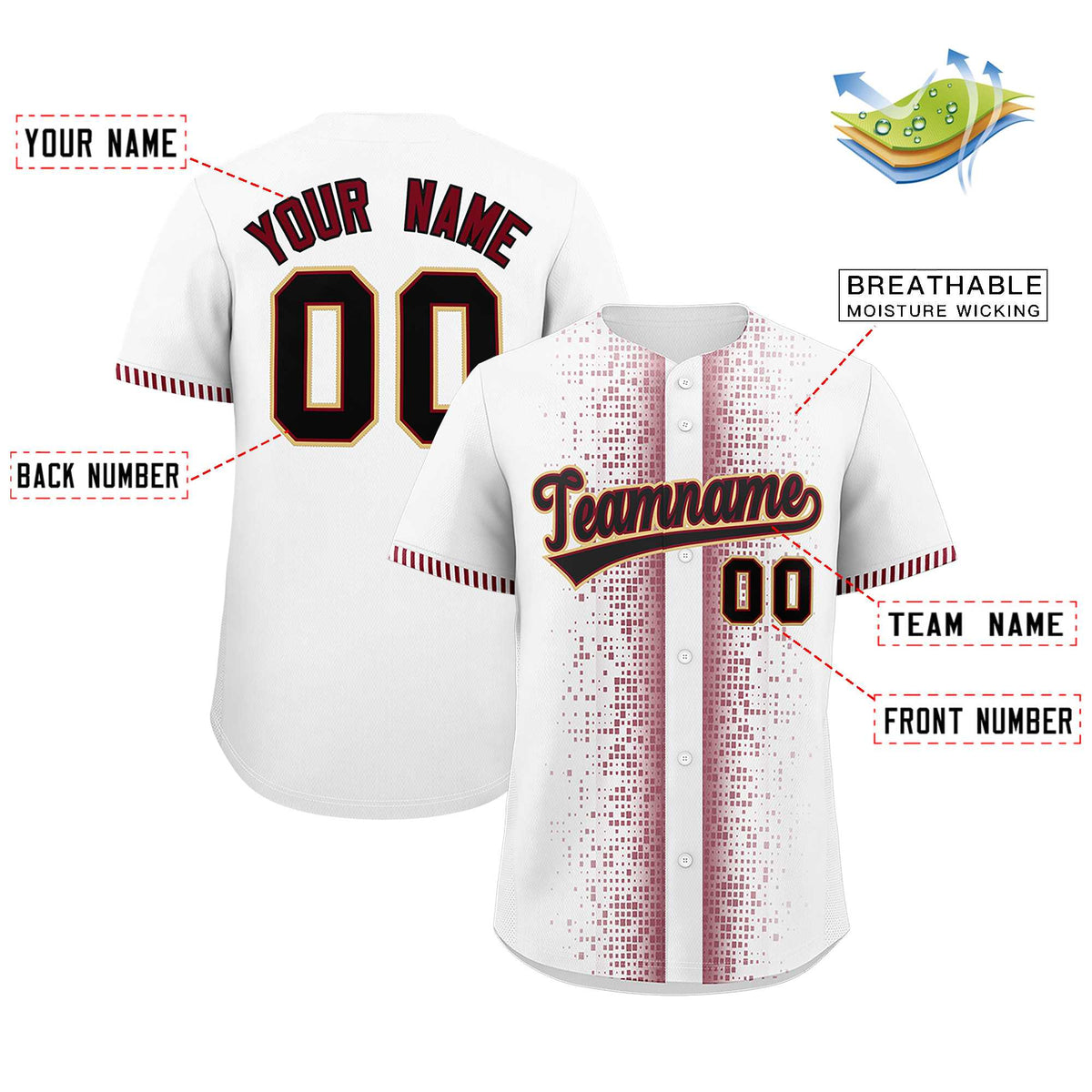 Custom White Crimson Personalized Phonetic Rhythm Authentic Baseball Jersey | KXKSHOP