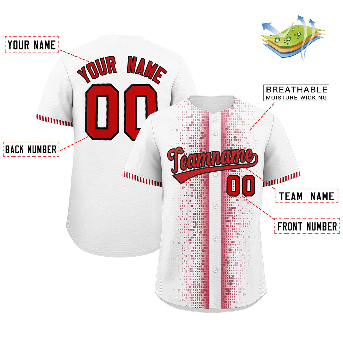 Custom White Red Personalized Phonetic Rhythm Authentic Baseball Jersey | KXKSHOP