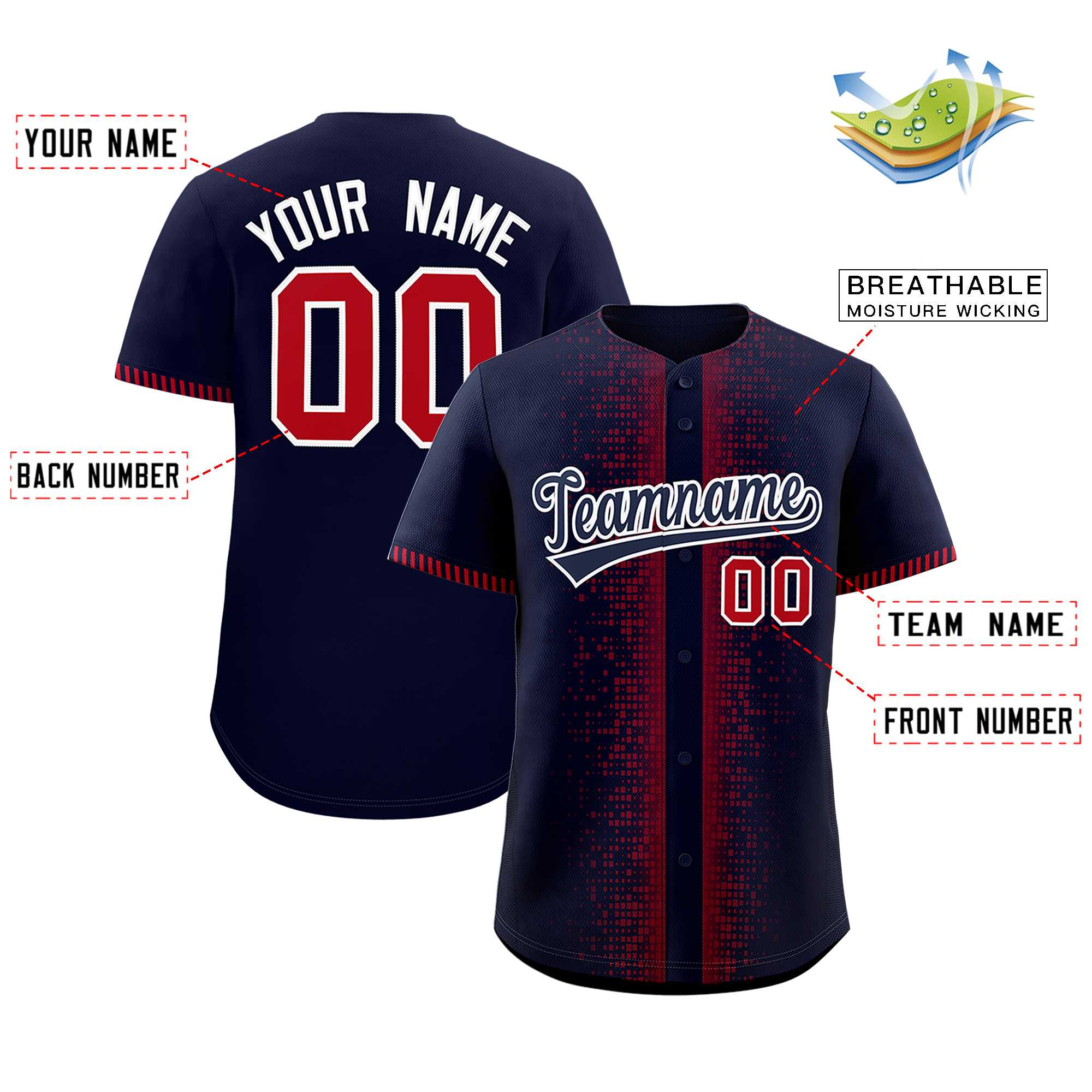 Custom Navy Red Personalized Phonetic Rhythm Authentic Baseball Jersey | KXKSHOP
