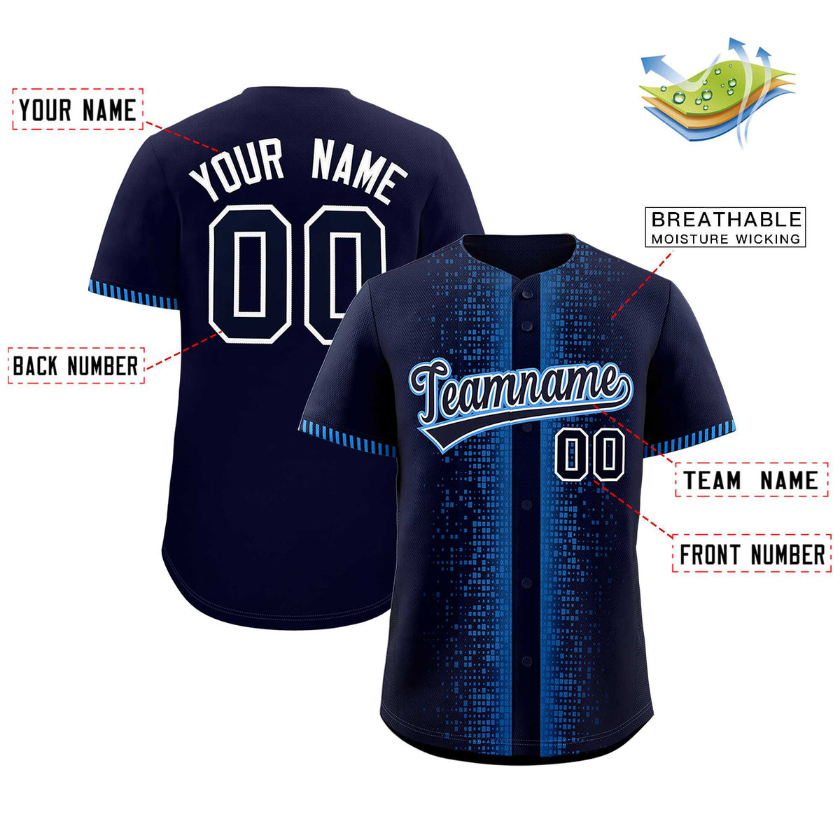 Custom Navy Powder Blue Personalized Phonetic Rhythm Authentic Baseball Jersey | KXKSHOP