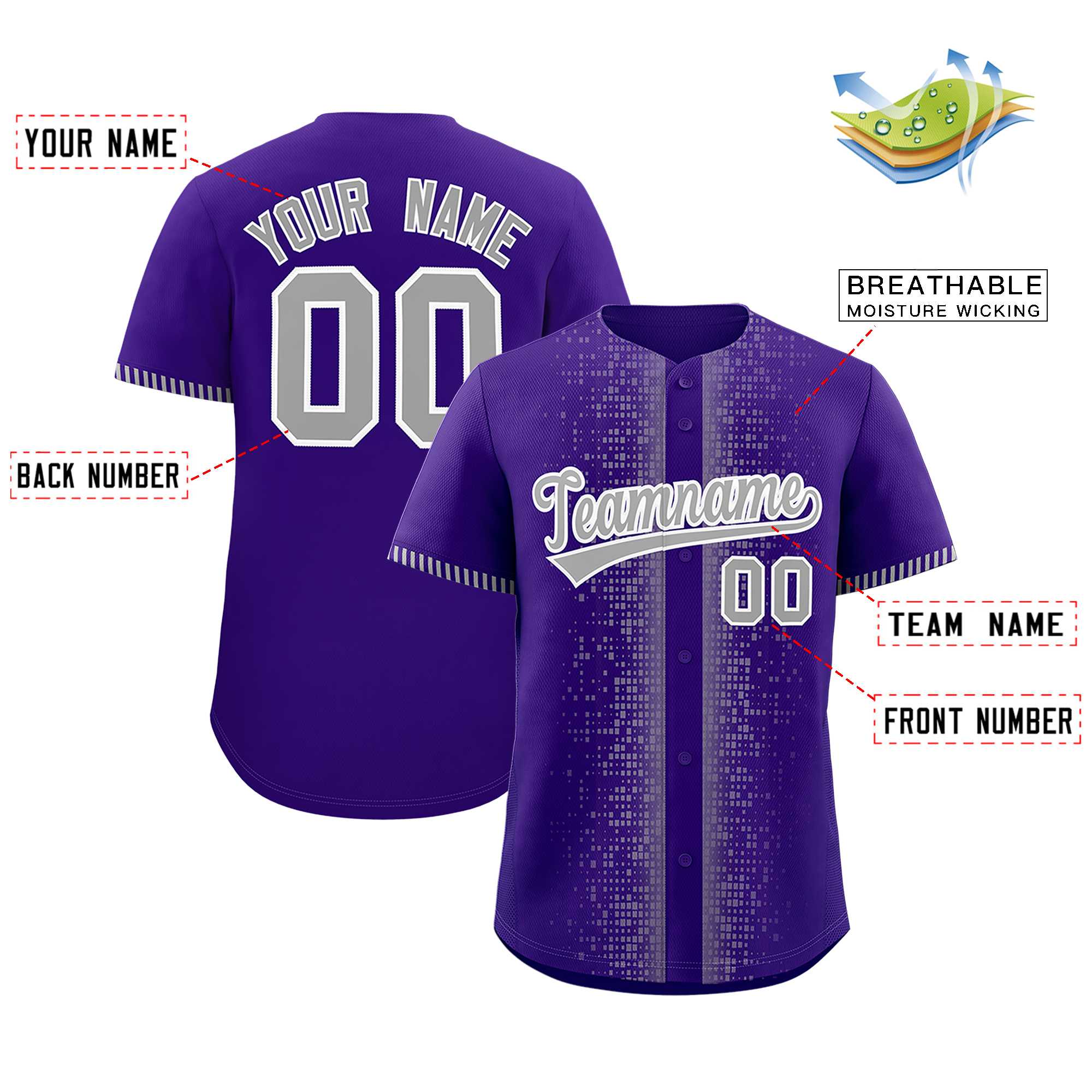 Custom Purple Gray Personalized Phonetic Rhythm Authentic Baseball Jersey | KXKSHOP