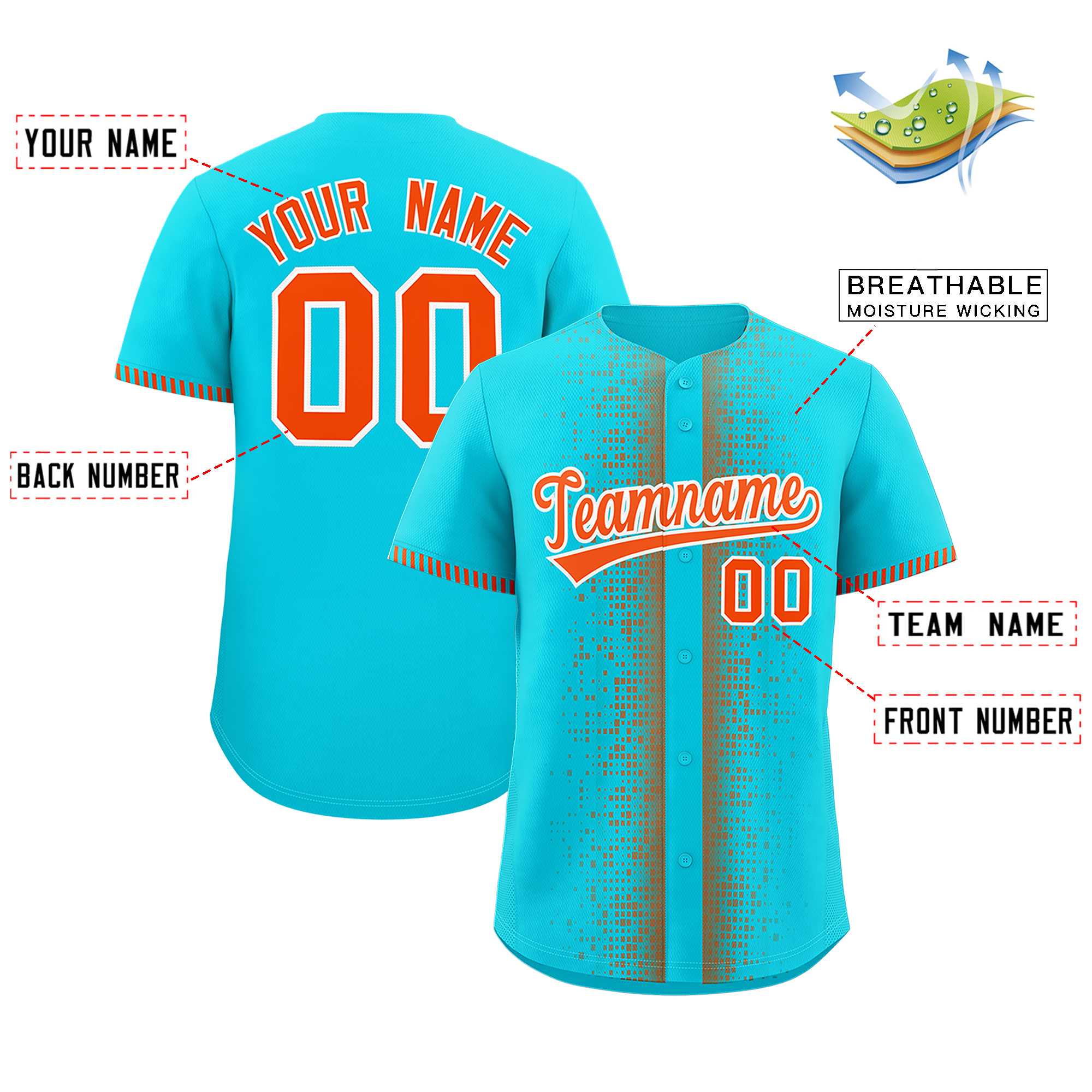 Custom Aqua Orange Personalized Phonetic Rhythm Authentic Baseball Jersey | KXKSHOP
