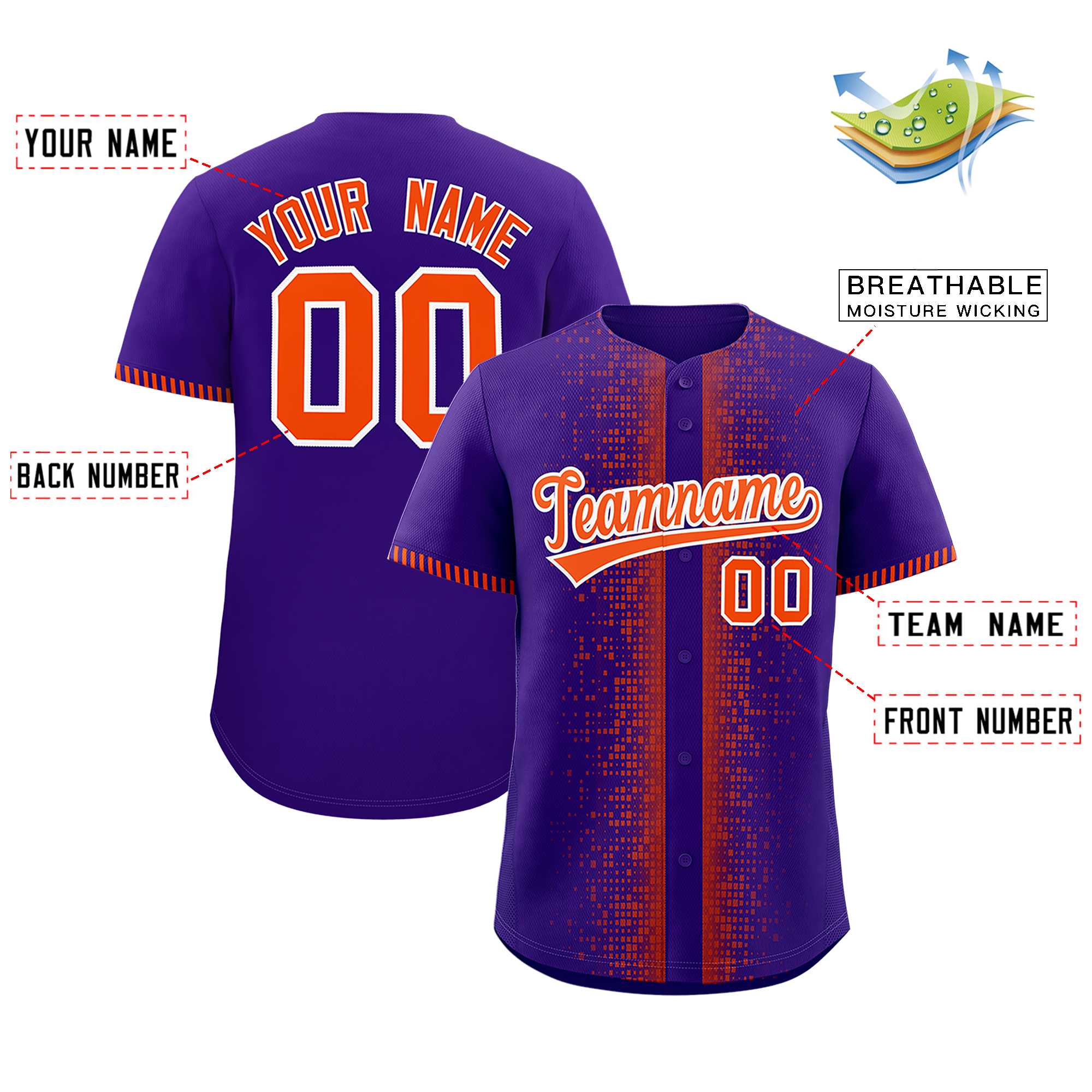 Custom Purple Orange Personalized Phonetic Rhythm Authentic Baseball Jersey | KXKSHOP