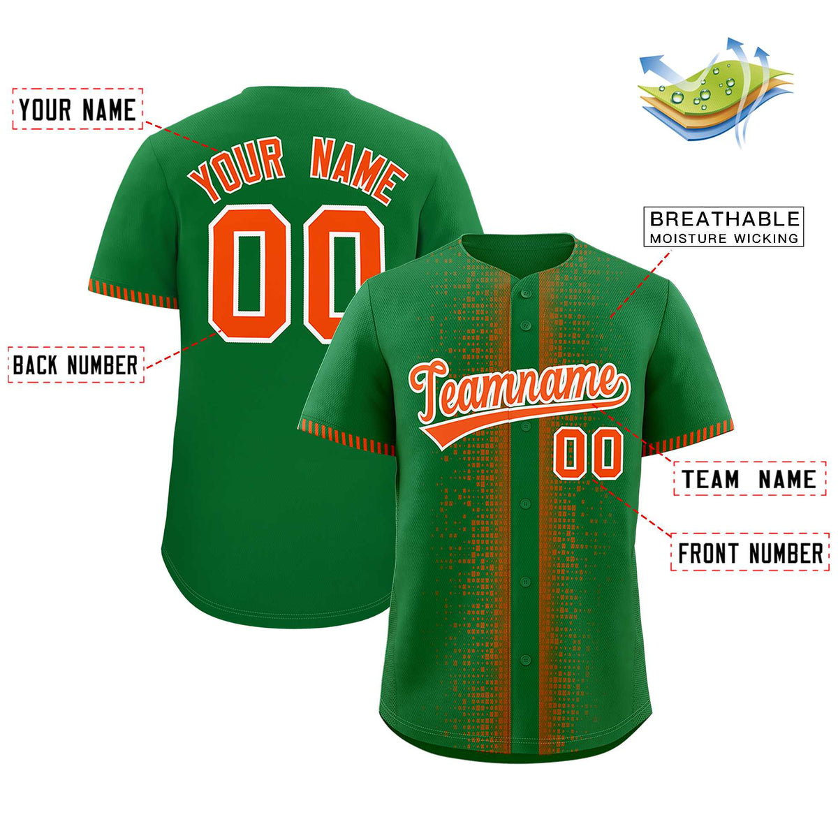 Custom Kelly Green Orange Personalized Phonetic Rhythm Authentic Baseball Jersey | KXKSHOP