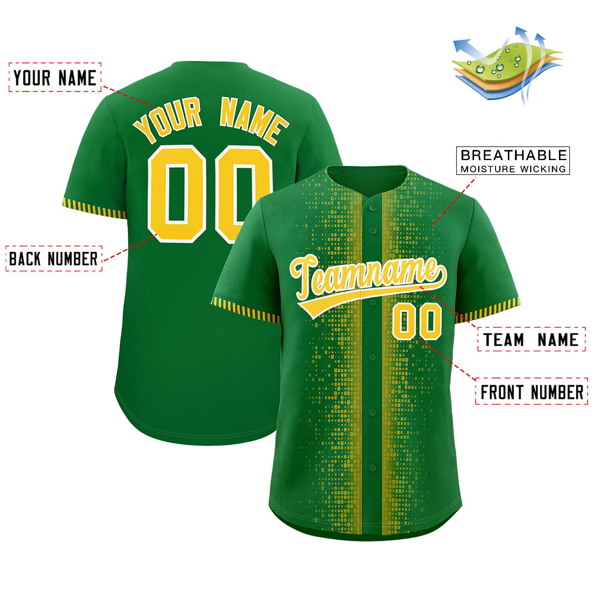 Custom Kelly Green Gold Personalized Phonetic Rhythm Authentic Baseball Jersey | KXKSHOP