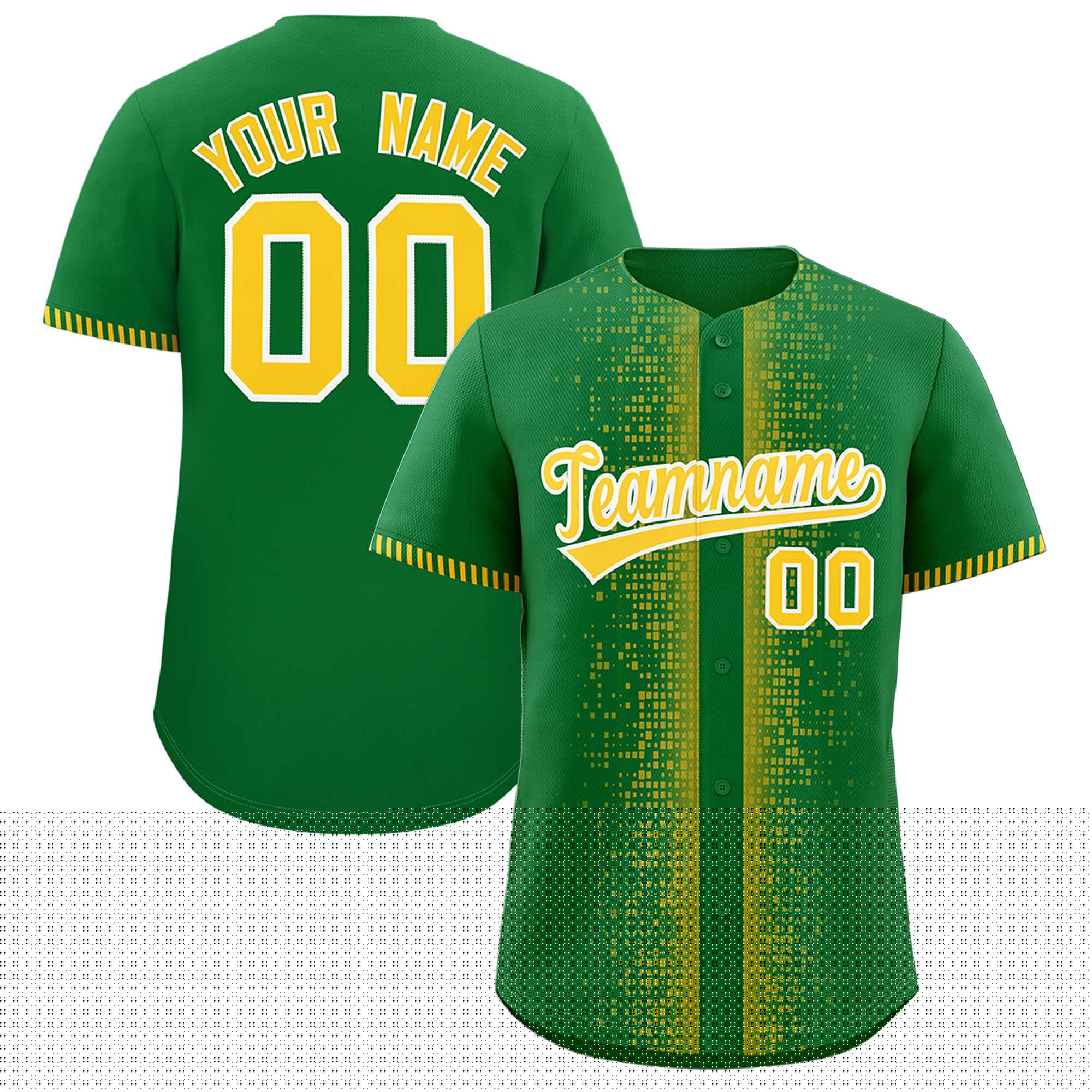 Custom Kelly Green Gold Personalized Phonetic Rhythm Authentic Baseball Jersey | KXKSHOP