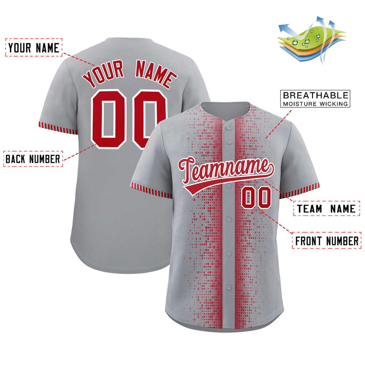 Custom Gray Red Personalized Phonetic Rhythm Authentic Baseball Jersey | KXKSHOP