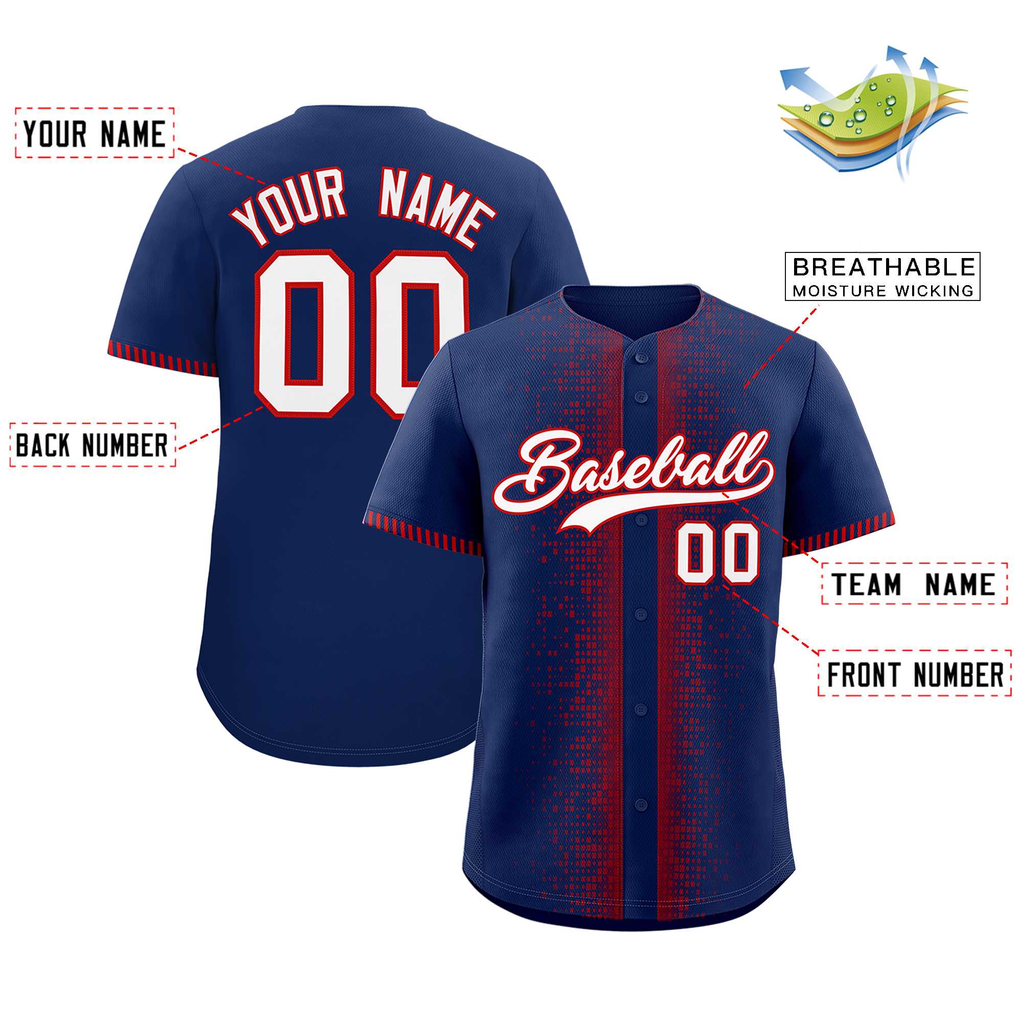 Custom Navy Red Personalized Phonetic Rhythm Authentic Baseball Jersey | KXKSHOP