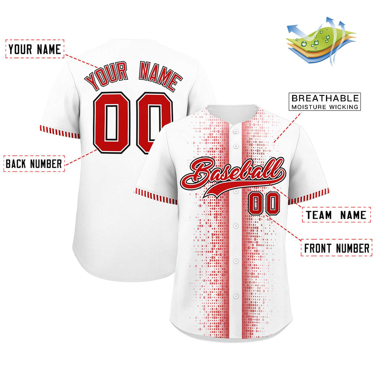 Custom White Red Personalized Phonetic Rhythm Authentic Baseball Jersey | KXKSHOP