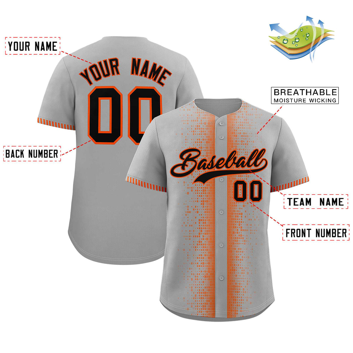 Custom Gray Orange Personalized Phonetic Rhythm Authentic Baseball Jersey | KXKSHOP