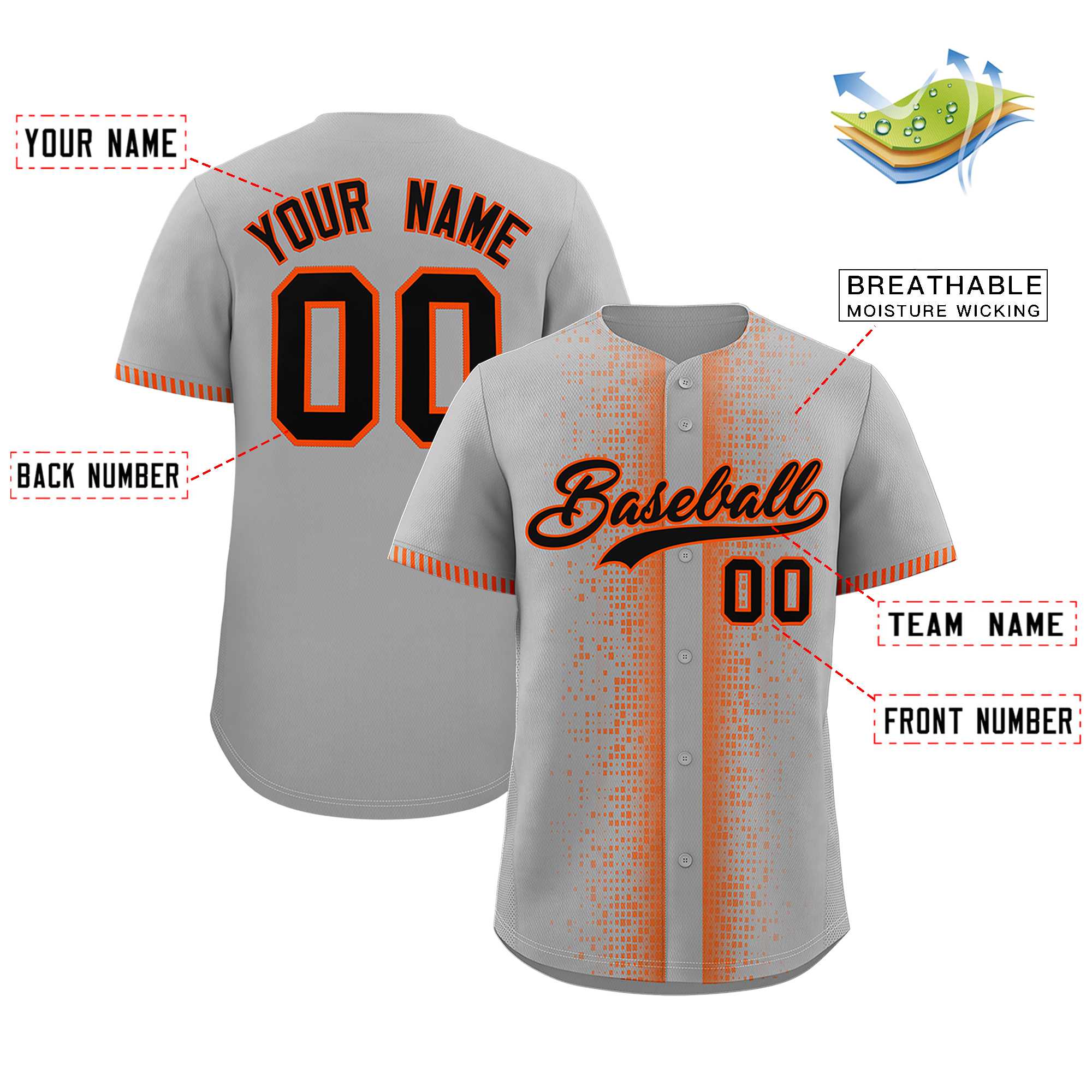 Custom Gray Orange Personalized Phonetic Rhythm Authentic Baseball Jersey | KXKSHOP
