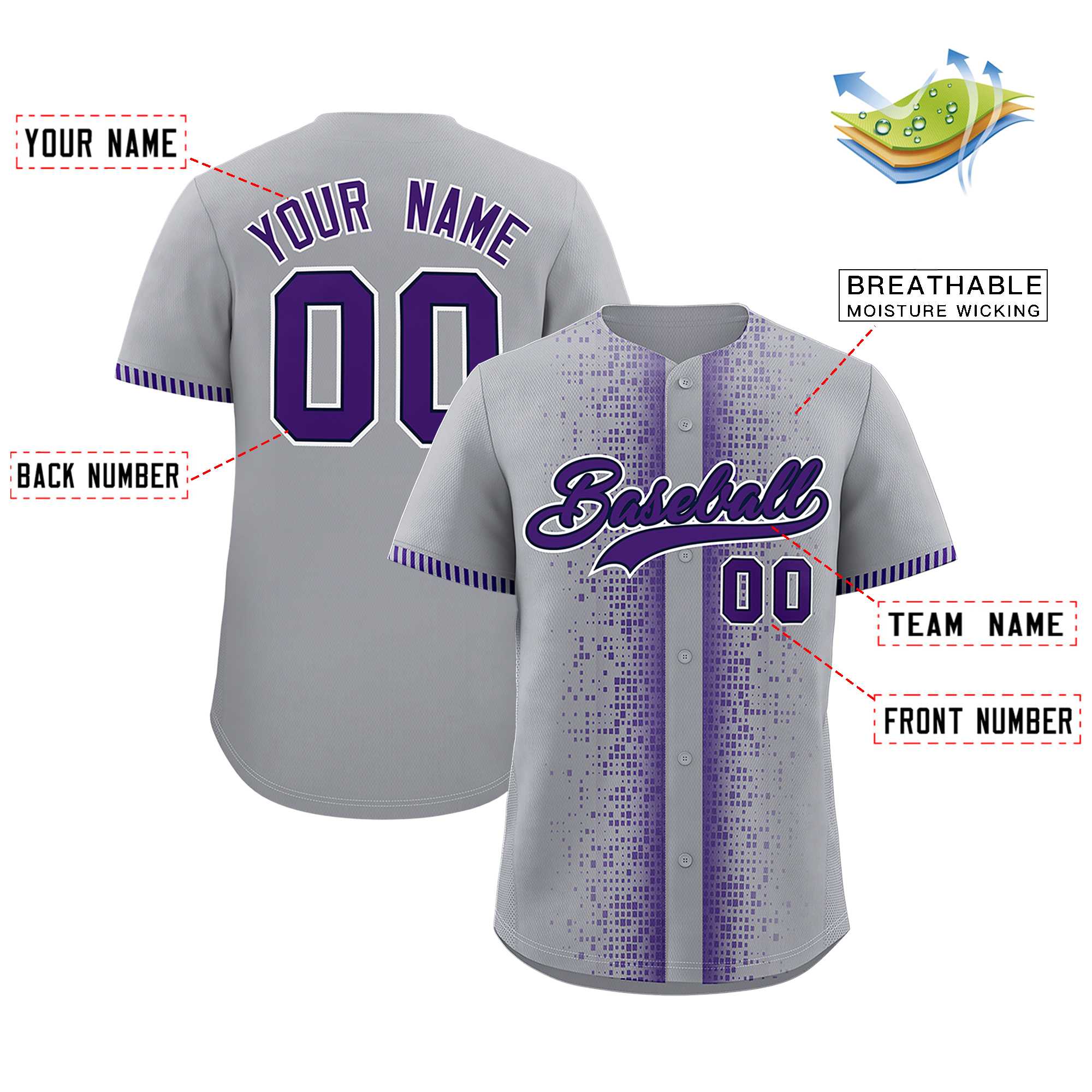 Custom Gray Purple Personalized Phonetic Rhythm Authentic Baseball Jersey | KXKSHOP