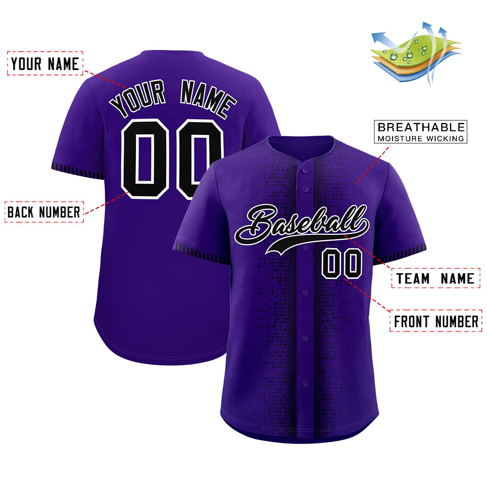 Custom Purple Black Personalized Phonetic Rhythm Authentic Baseball Jersey | KXKSHOP