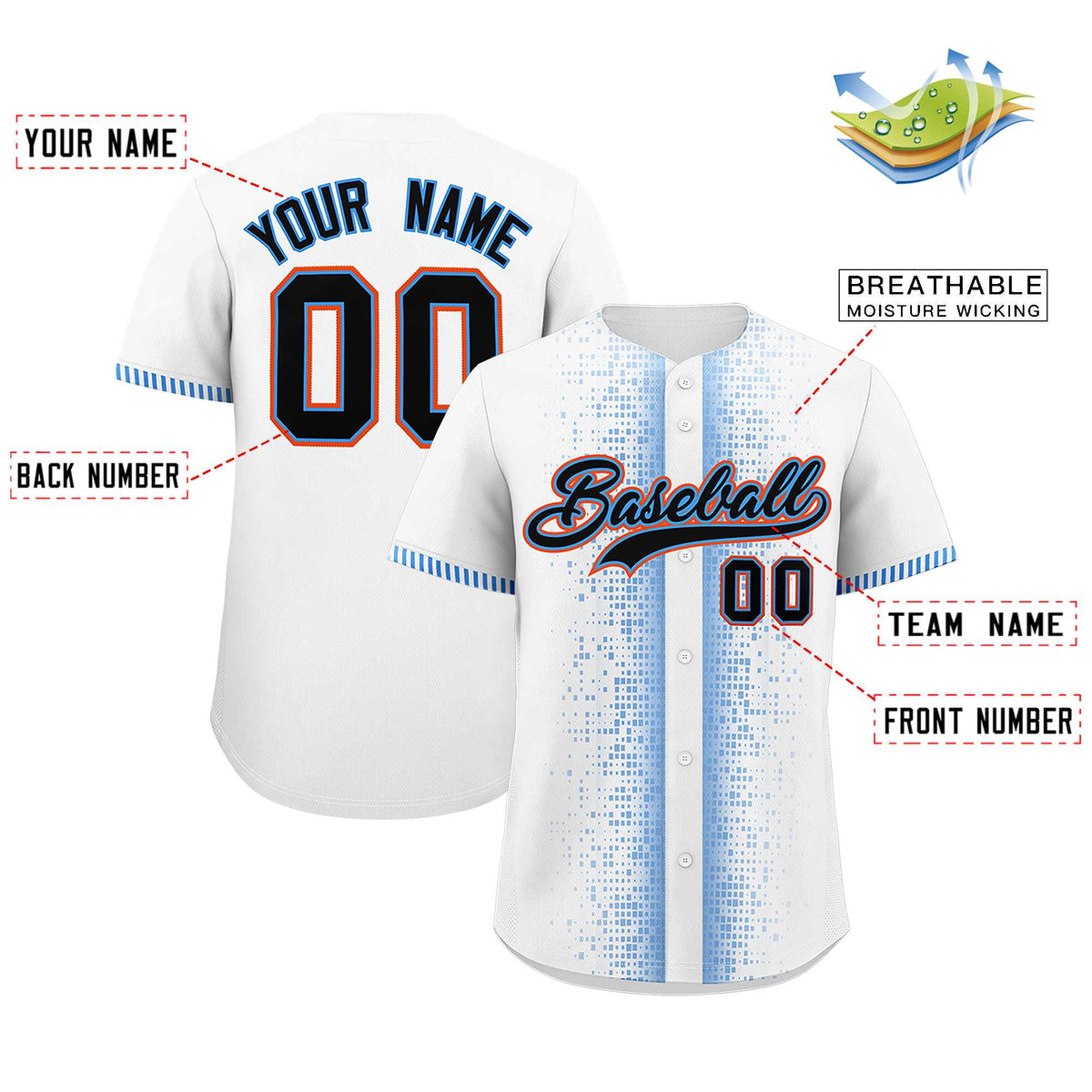 Custom White Powder Blue Personalized Phonetic Rhythm Authentic Baseball Jersey | KXKSHOP