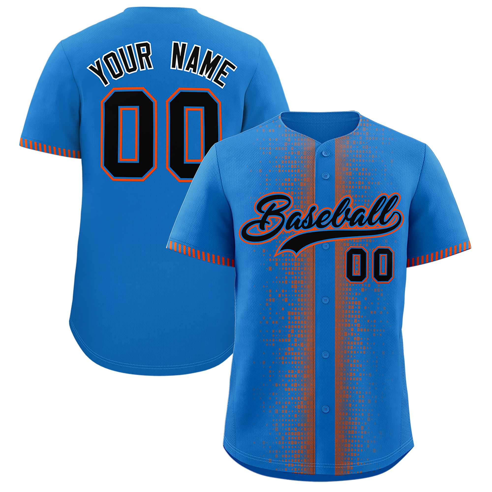 Custom Powder Blue Orange Personalized Phonetic Rhythm Authentic Baseball Jersey | KXKSHOP