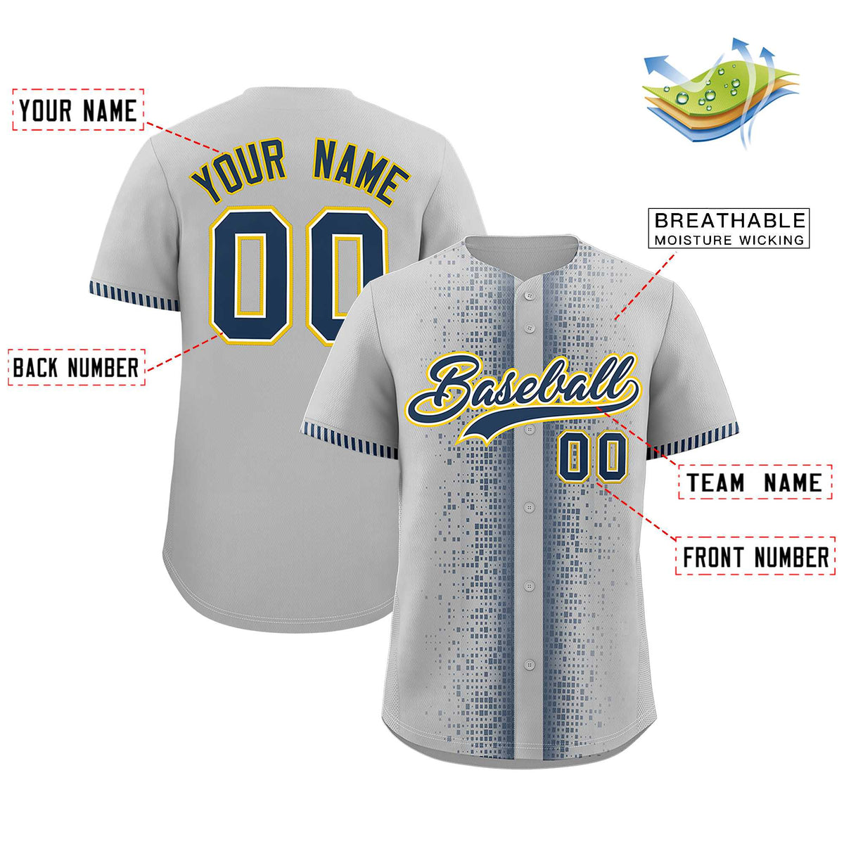 Custom Gray Midnight Blue Personalized Phonetic Rhythm Authentic Baseball Jersey | KXKSHOP