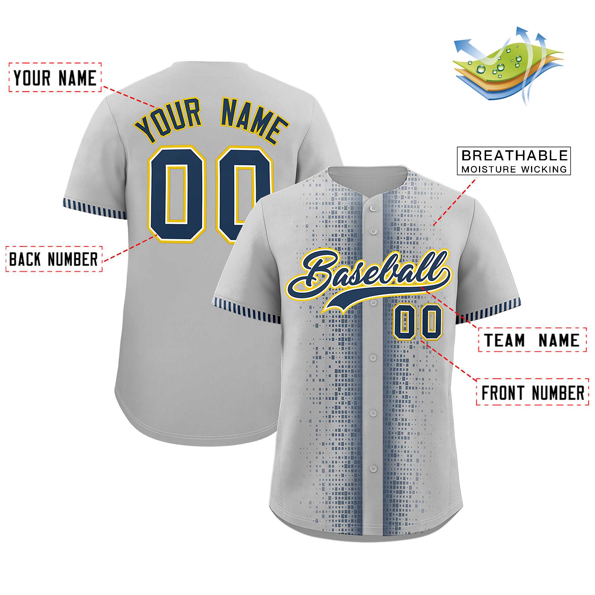 Custom Gray Midnight Blue Personalized Phonetic Rhythm Authentic Baseball Jersey | KXKSHOP