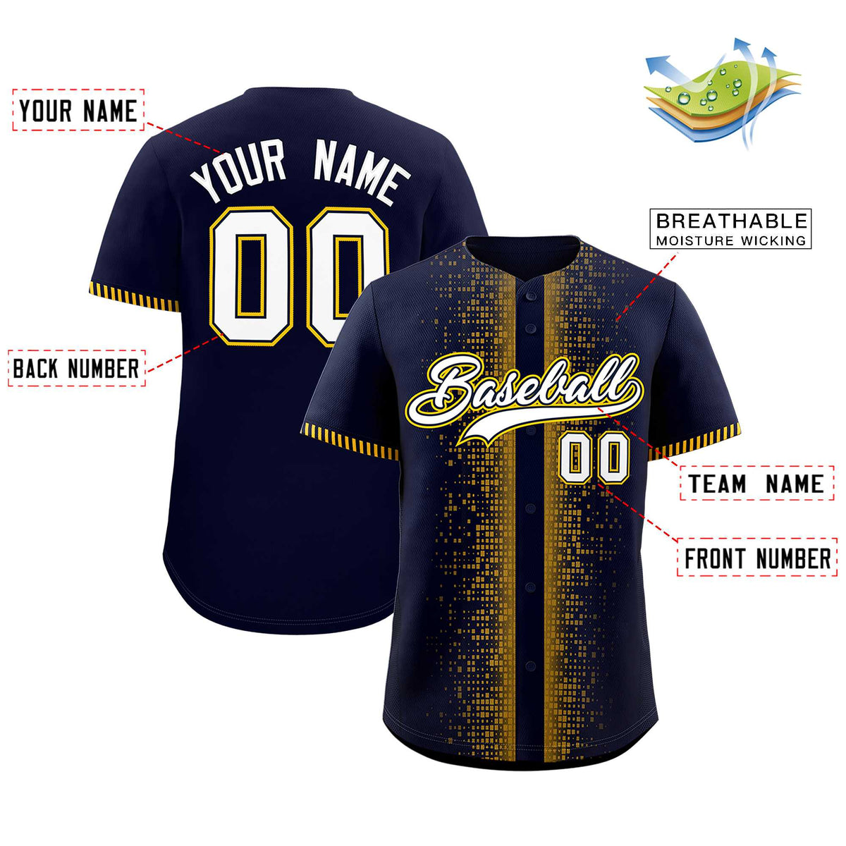 Custom Navy Yellow Personalized Phonetic Rhythm Authentic Baseball Jersey | KXKSHOP