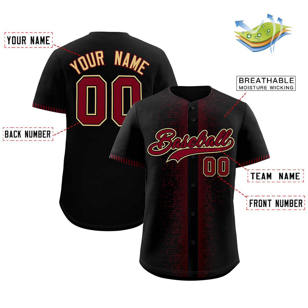 Custom Black Crimson Personalized Phonetic Rhythm Authentic Baseball Jersey | KXKSHOP