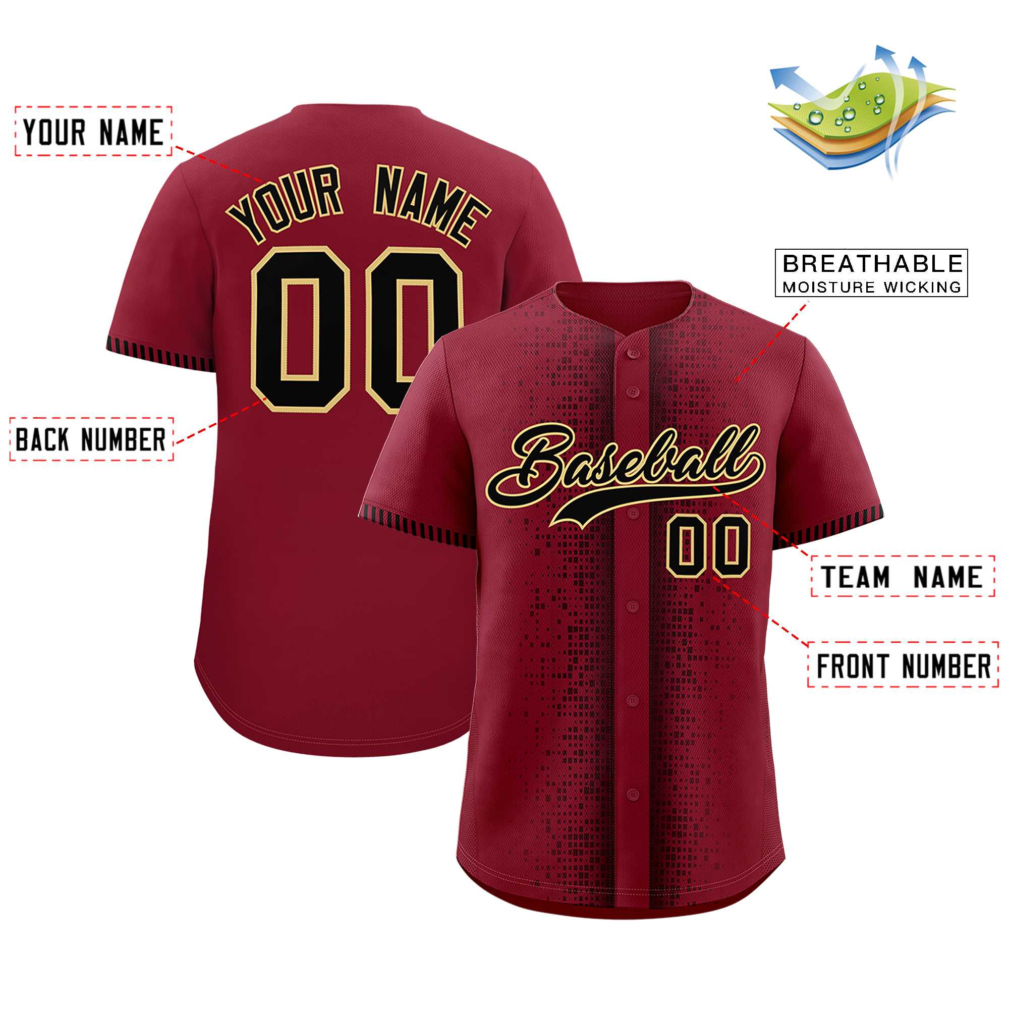 Custom Crimson Black Personalized Phonetic Rhythm Authentic Baseball Jersey | KXKSHOP