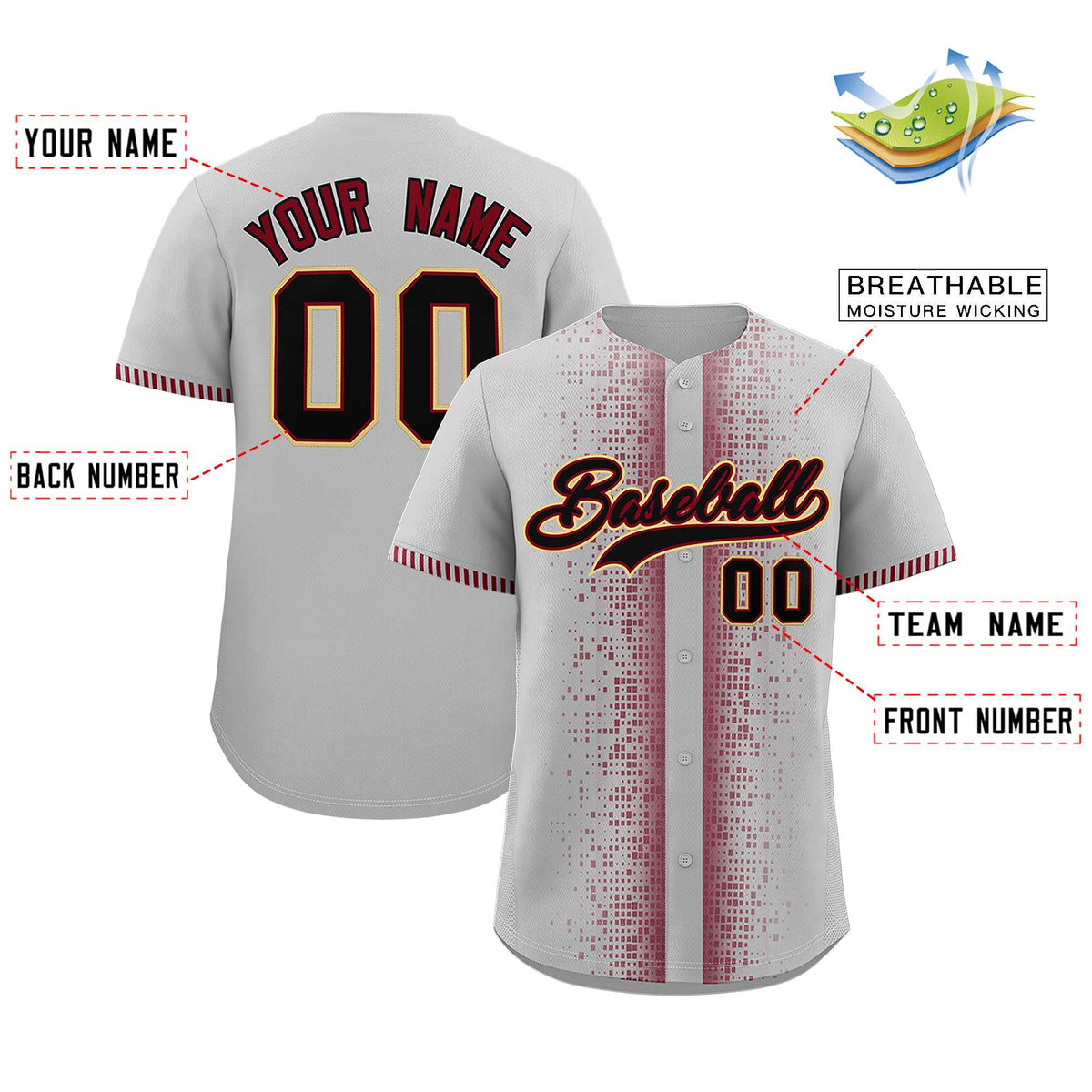 Custom Gray Crimson Personalized Phonetic Rhythm Authentic Baseball Jersey | KXKSHOP