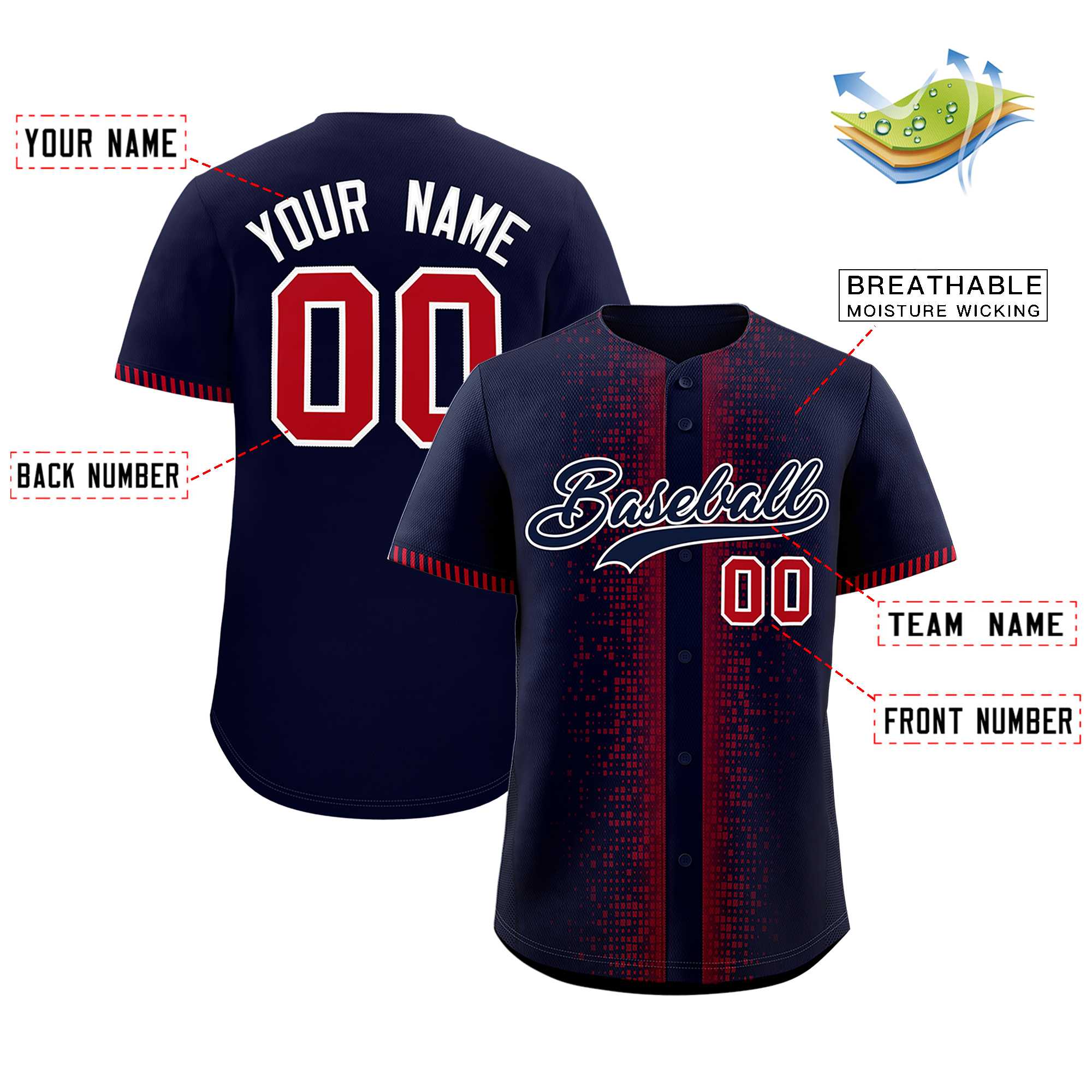 Custom Navy Red Personalized Phonetic Rhythm Authentic Baseball Jersey | KXKSHOP